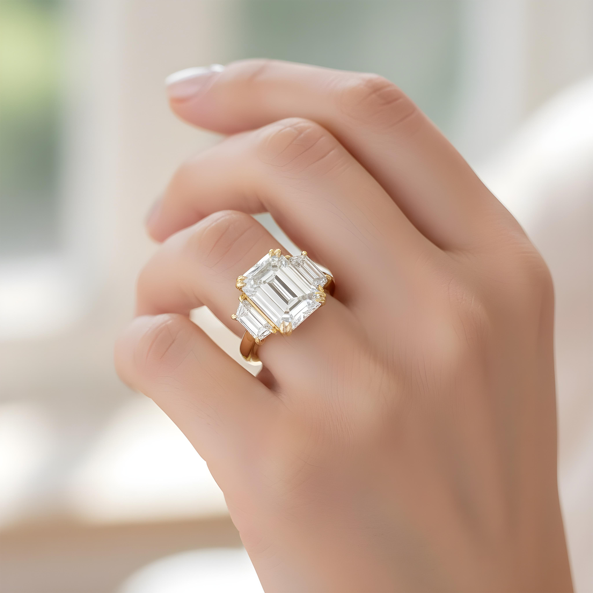Platinum 10.53ct Emerald Cut Triple Diamond Engagement Ring 12.70ctw