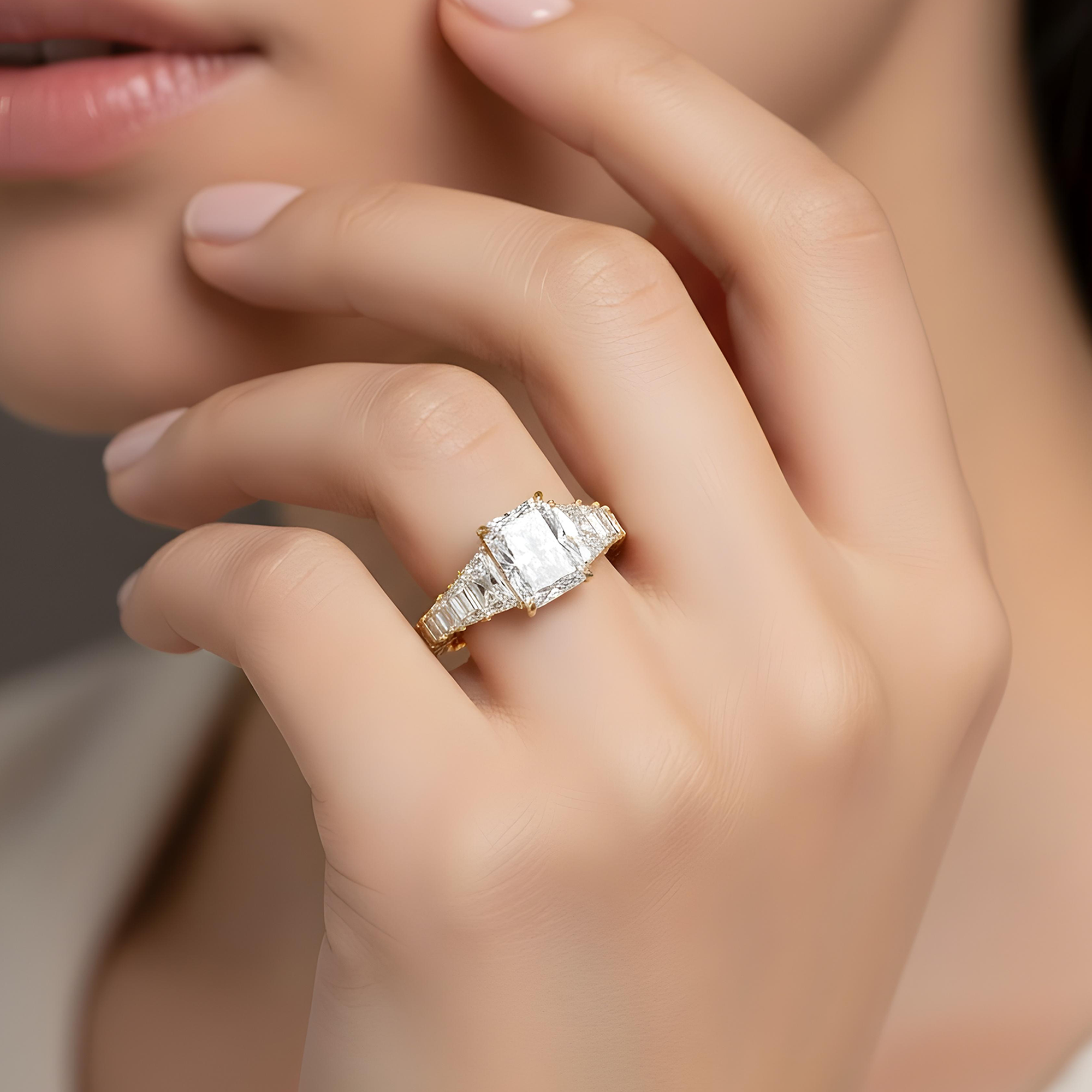 14K White Gold 5.01ct Radiant Cut Diamond Engagement Ring 9.96ctw