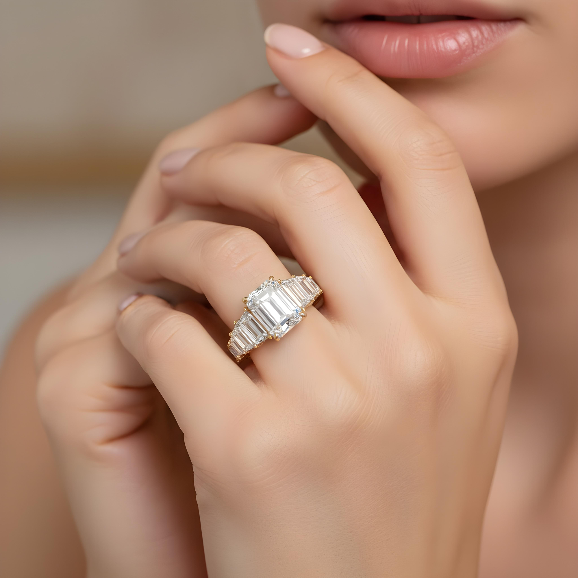 14K White Gold 5.01ct Emerald Cut Diamond Engagement Ring 10.26ctw