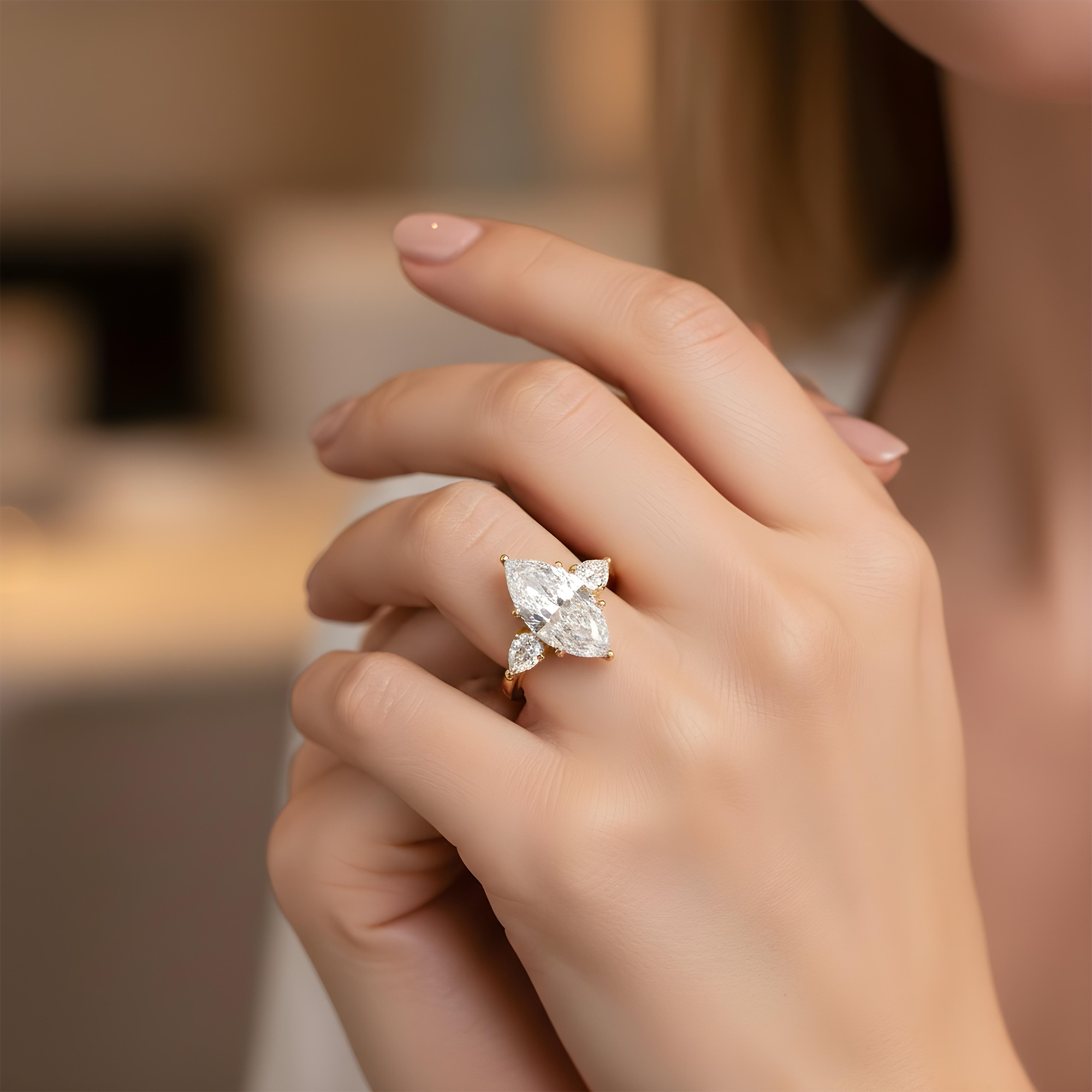 Platinum 10.17ct Marquise & Pear Triple Diamond Engagement Ring 12.25ctw