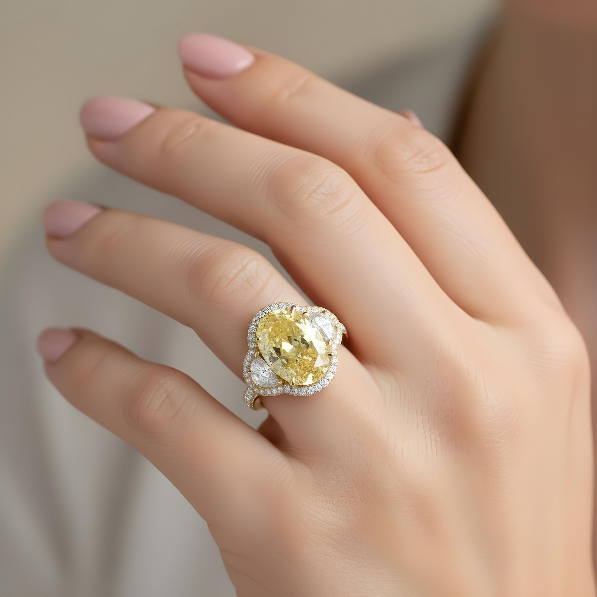 Platinum 11.25ct Oval Fancy Yellow Diamond Ring 12.85ctw