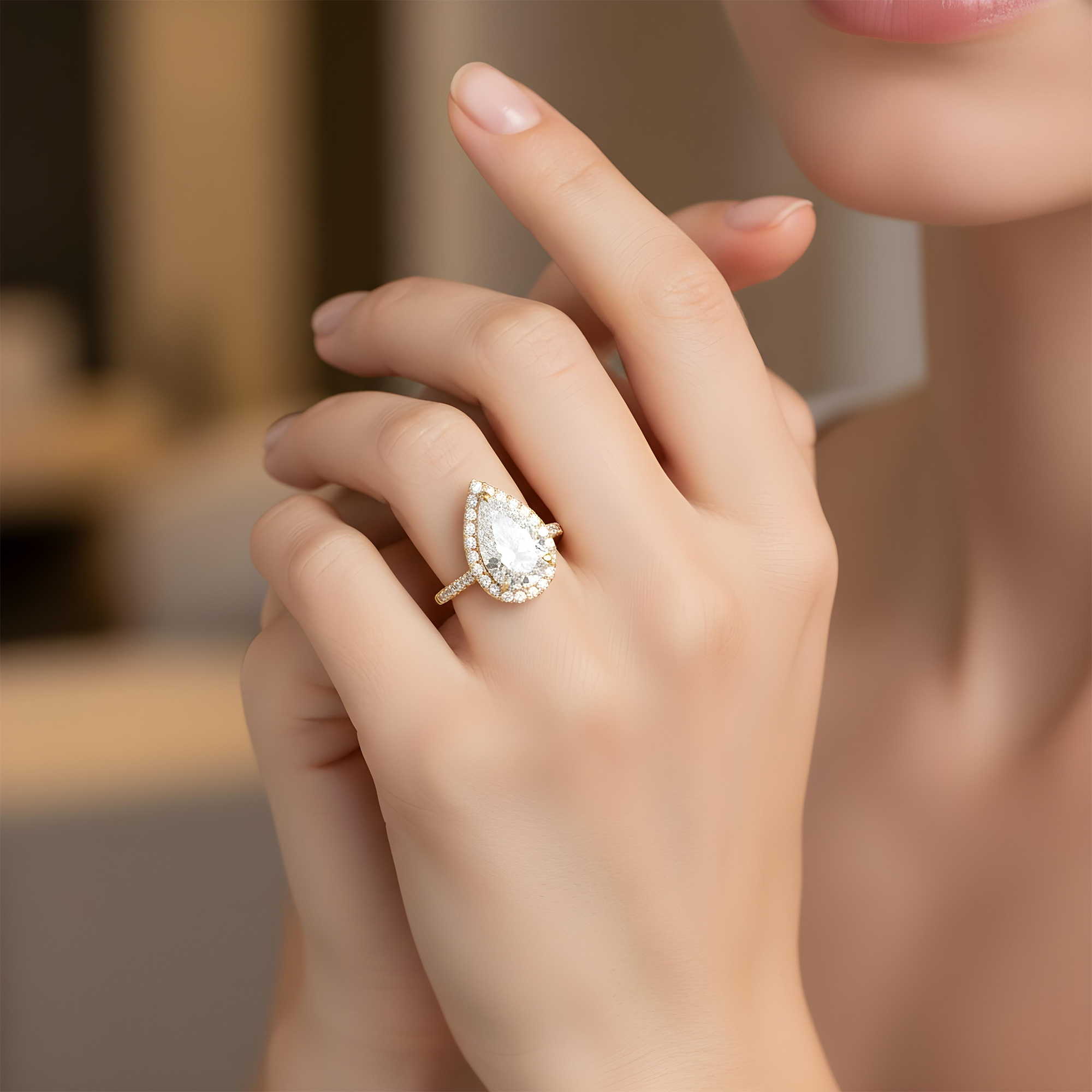 18K White Gold 5.50ct Pear Cut Diamond Engagement Ring 6.39ctw