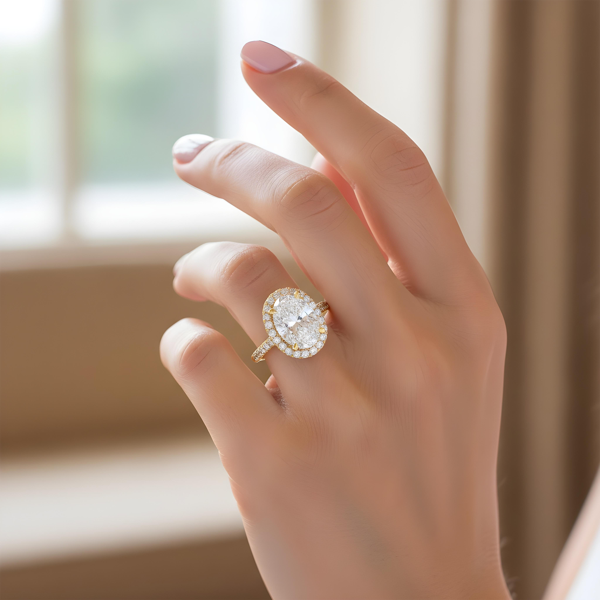 18K White Gold 5.07ct Oval Cut Diamond Engagement Ring 5.97ctw