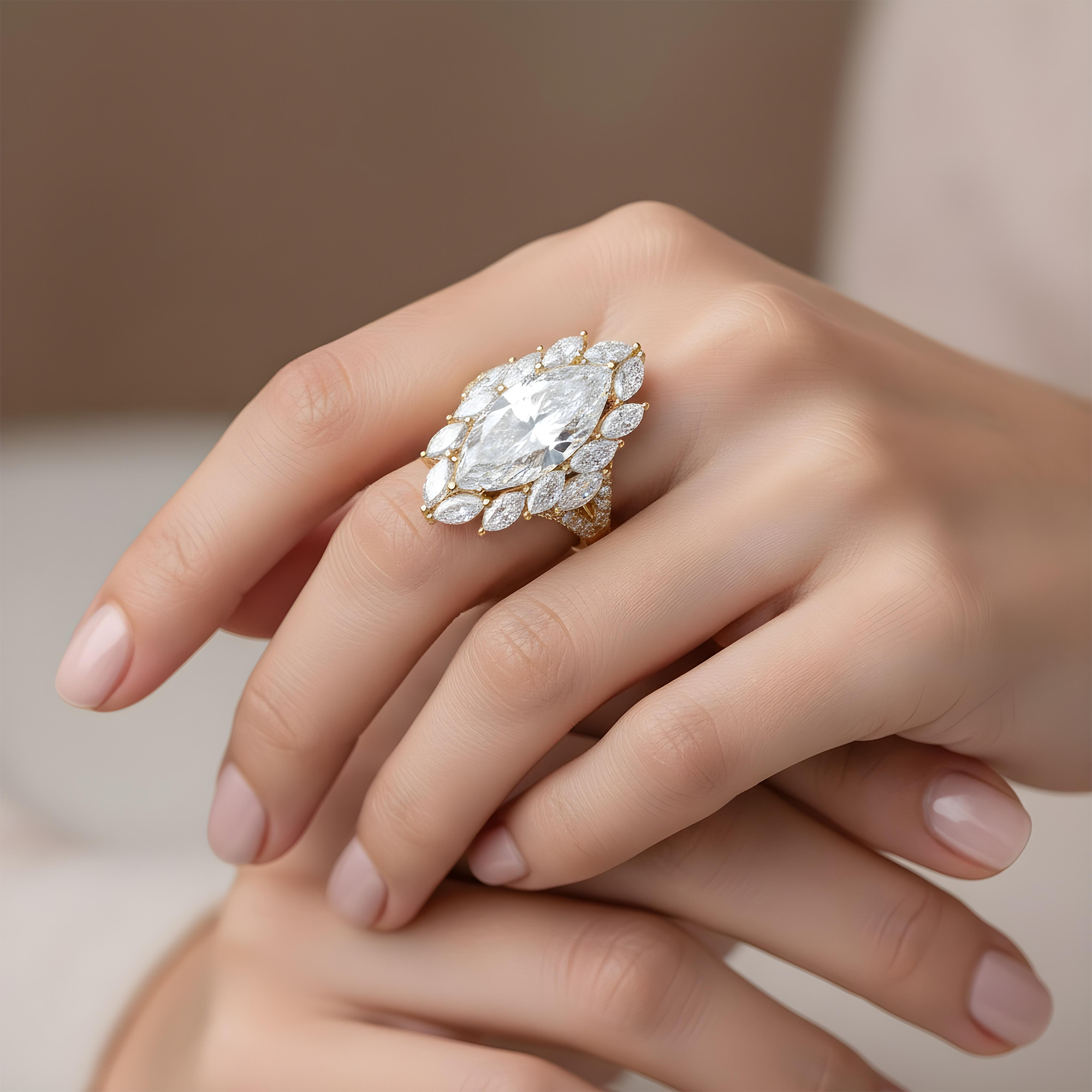 The Empress - 18K White Gold Marquise Cut Diamond Ring 7.84ctw