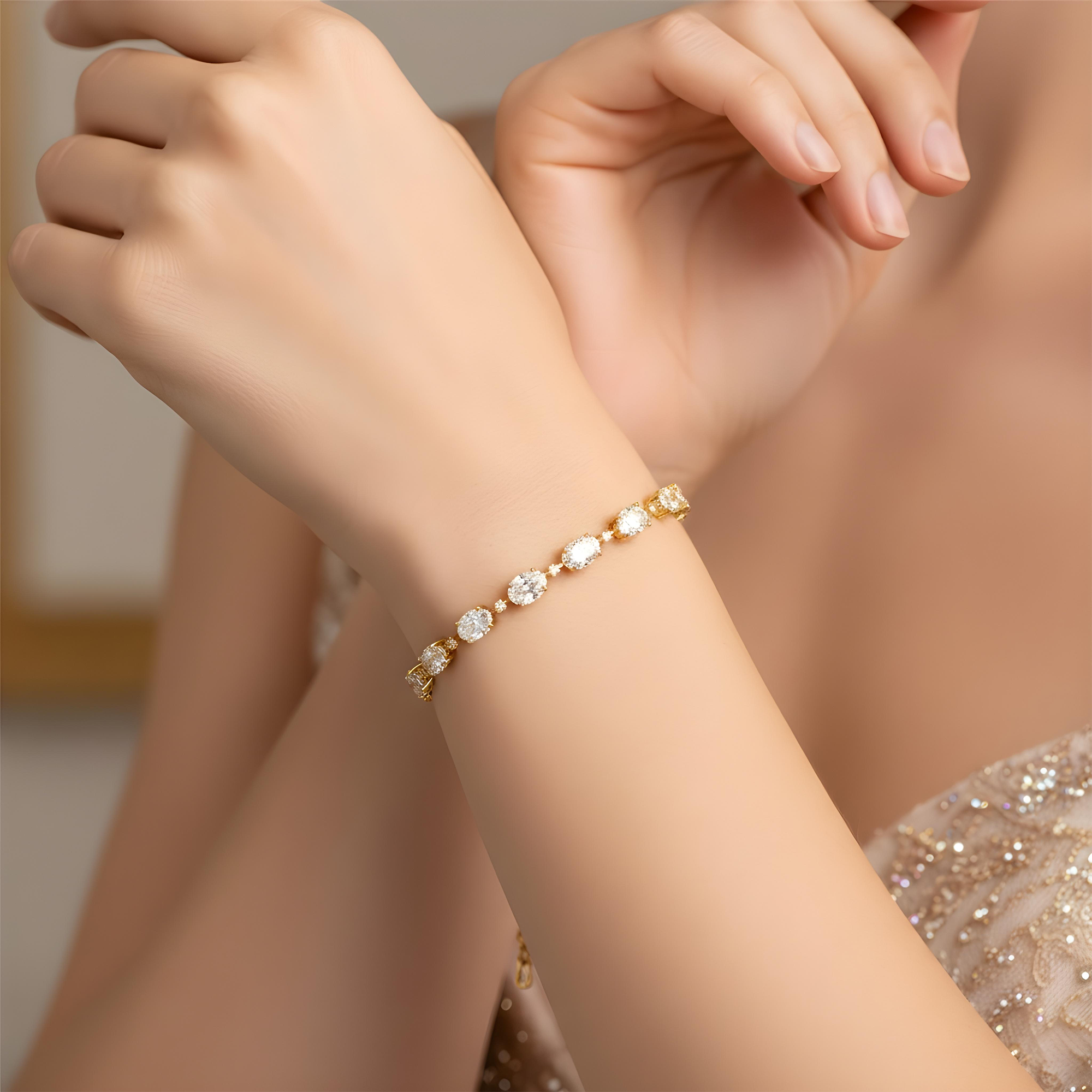 14K Two Tone Oval & Round Fancy Yellow Diamond Satellite Bracelet 11.25ct