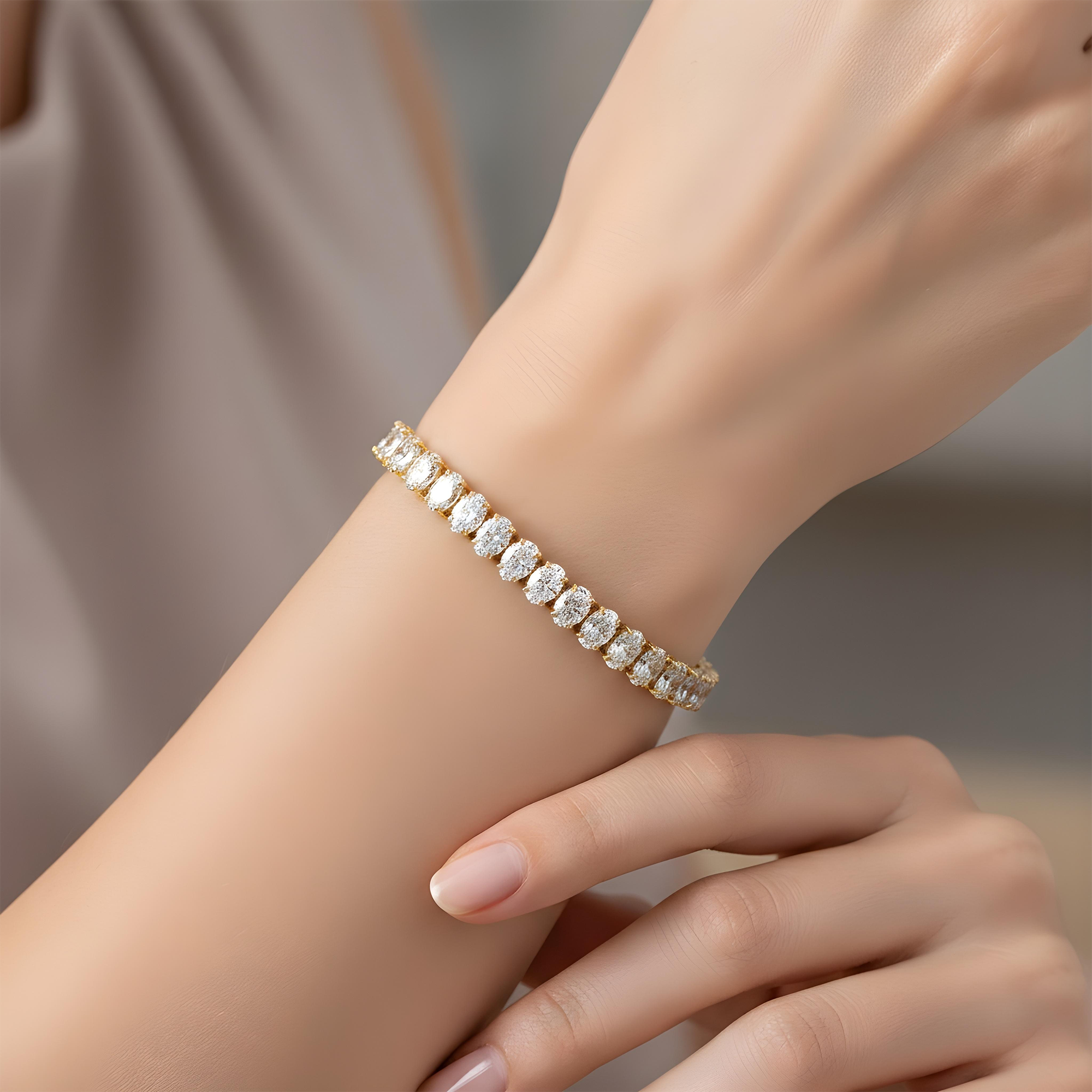 14K White Gold Oval Cut Diamond Tennis Bracelet 17.94ct