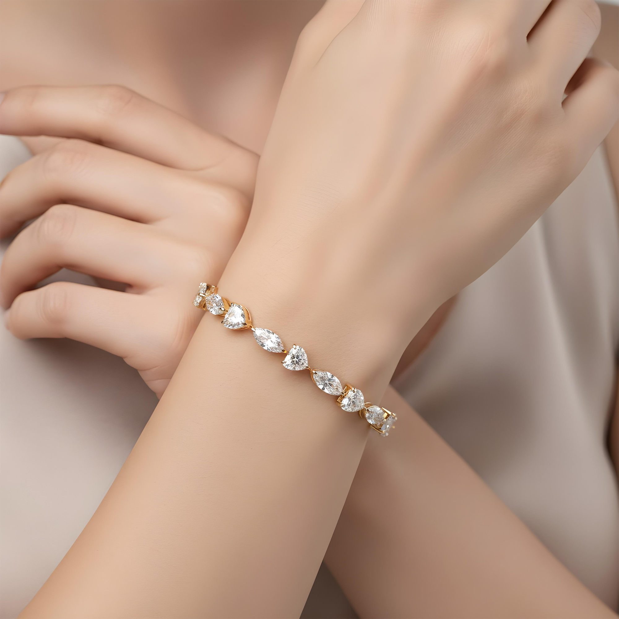 14K White Gold Marquise & Heart Cut Diamond Bracelet 11.78ct