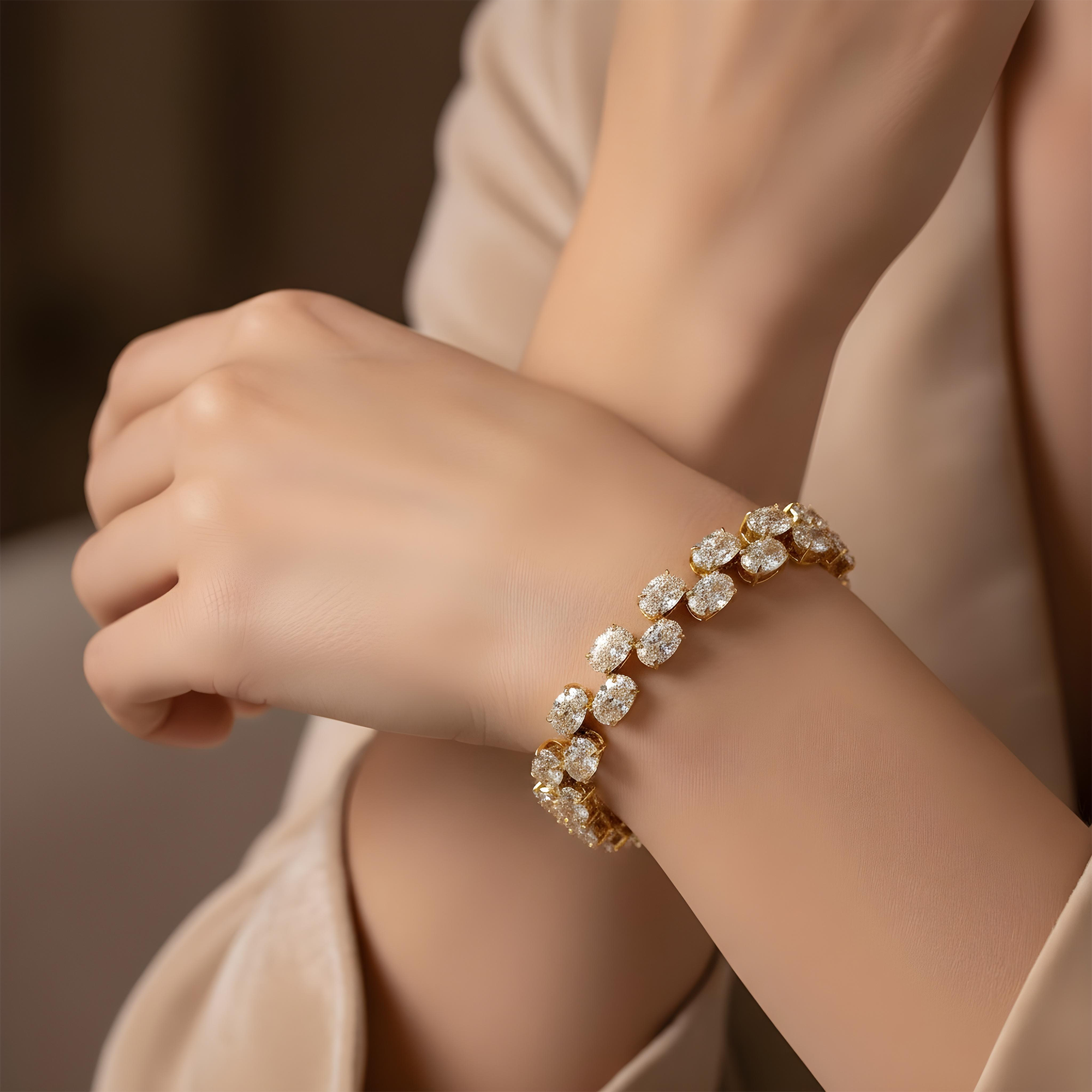 14K White Gold Oval Cut Double Row Floating Diamond Tennis Bracelet 20.17ct