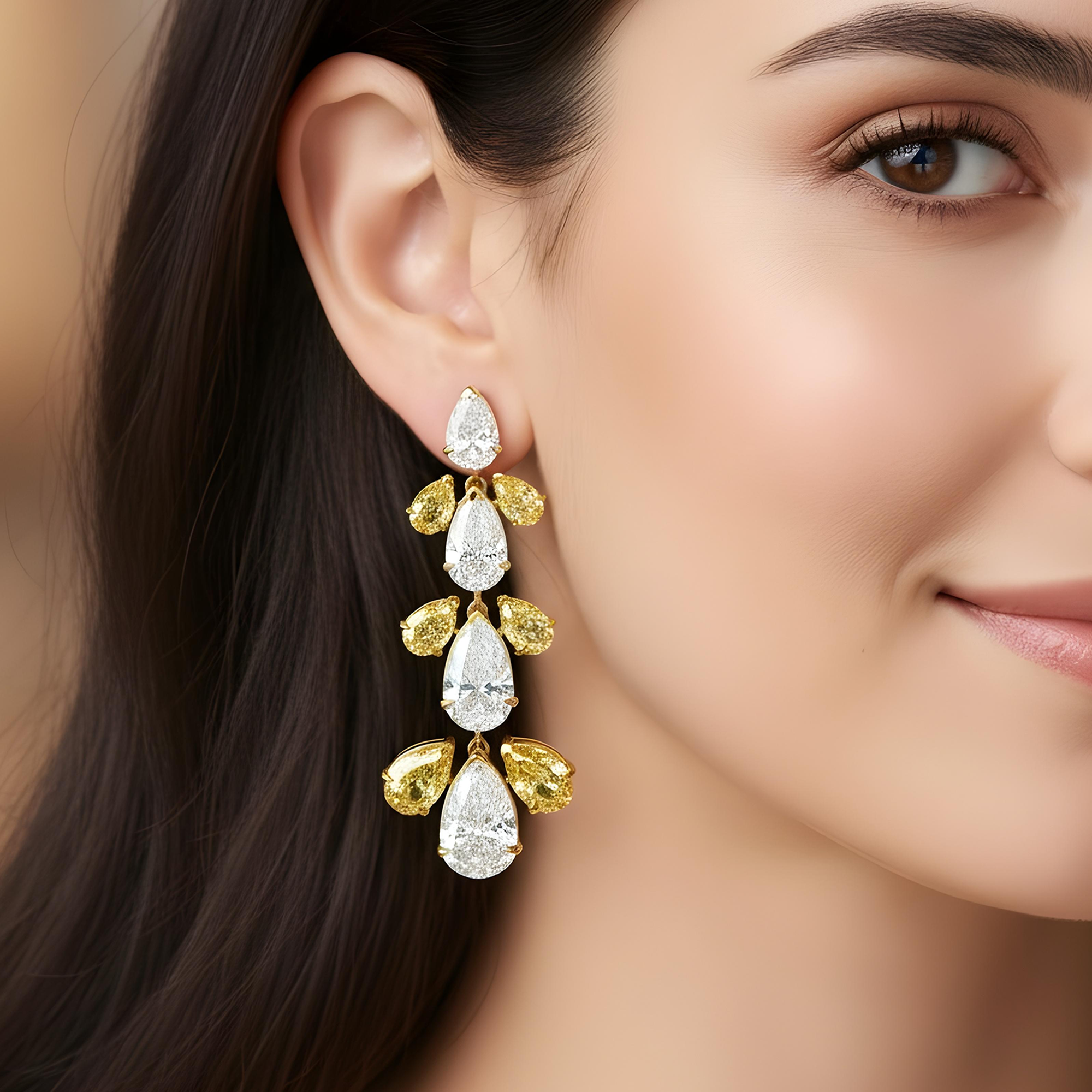 IGI 14K two tone Pear Cut Fancy Yellow & White Diamond 17.41ct