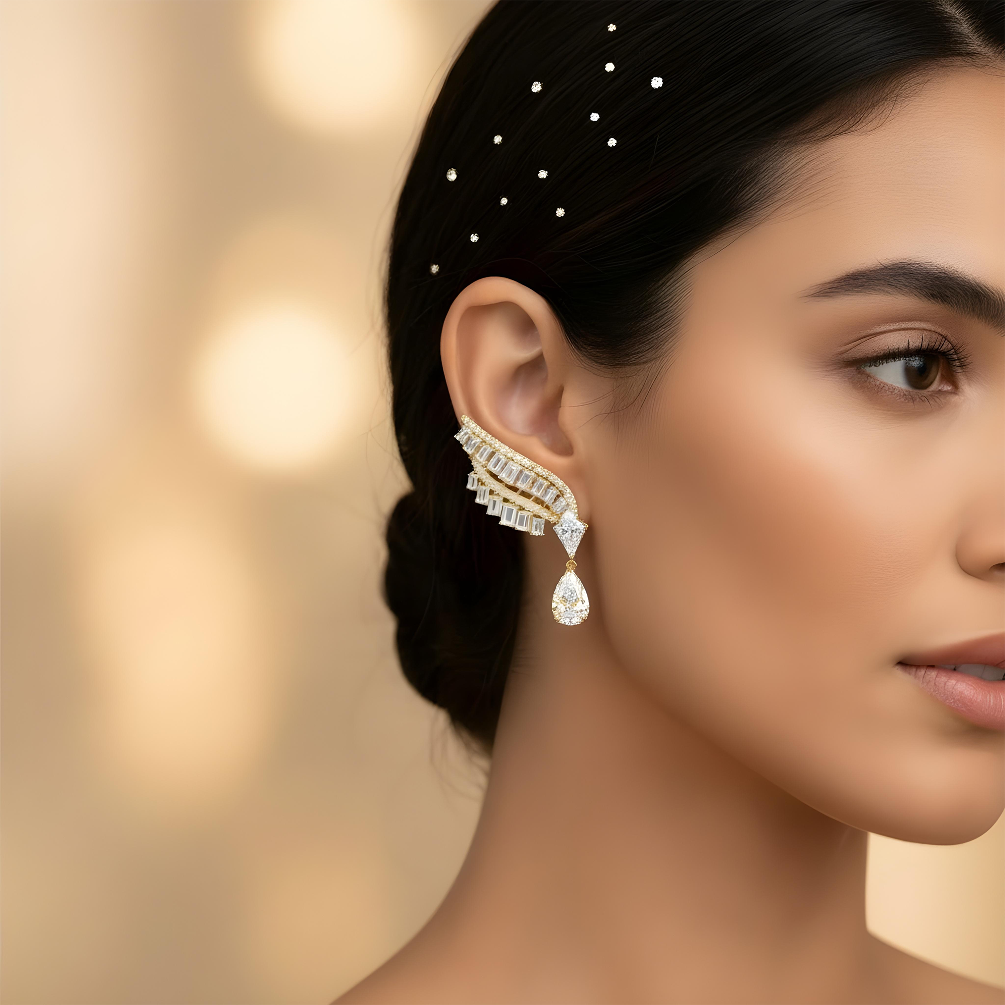 IGI 14K White Gold Angel Wing Diamond Climber Earrings 8.73ctw