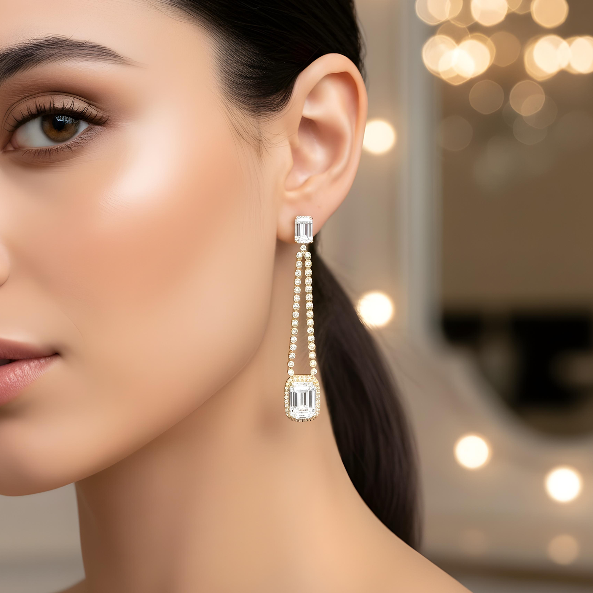 14K White gold Emerald Cut Diamond Drop Earrings 9.91ct