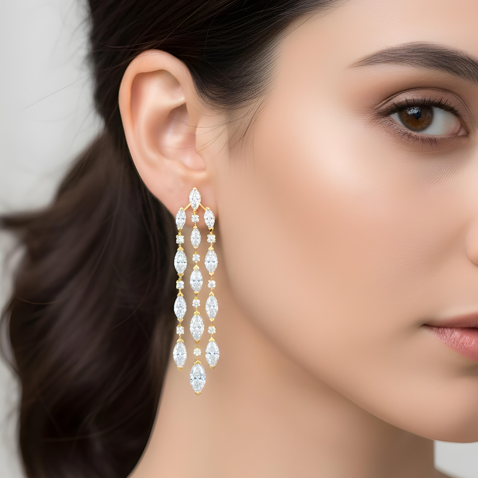 14K White Gold Marquise Cut Diamond Drop Earrings 12.75ctw