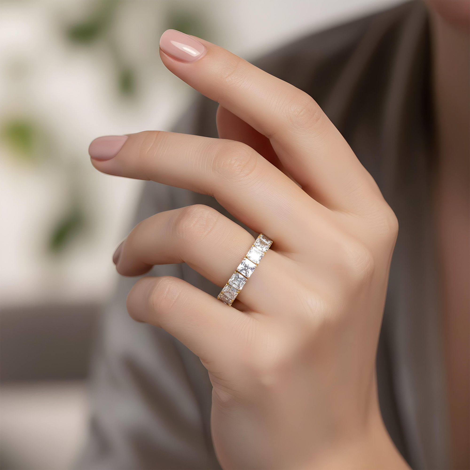 14K White Gold Asscher Cut Diamond Eternity Ring 8.08ct (size 6.25)