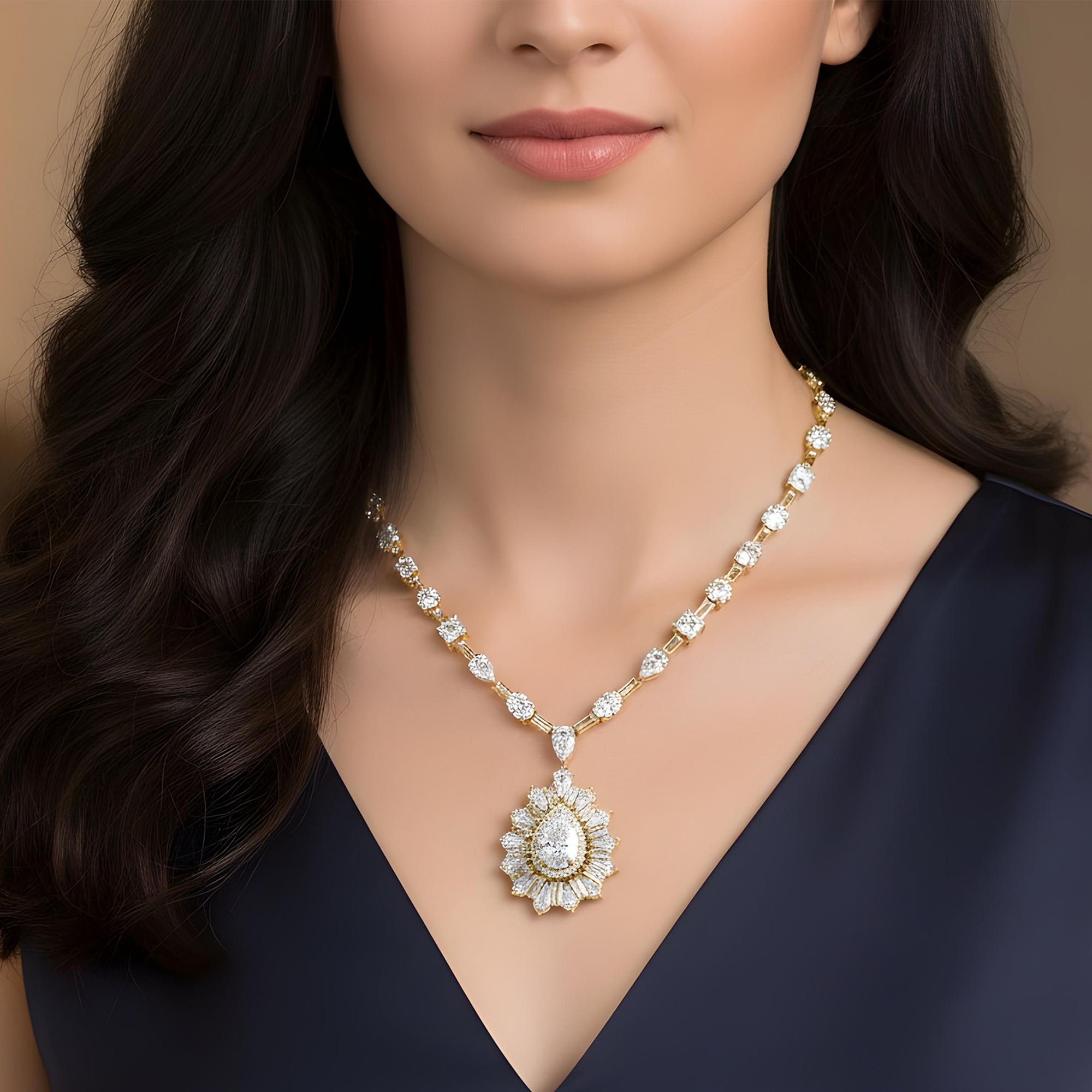 14K White Gold Multi Cut Diamond Goddess Drop Necklace 47.55ct (matching set)