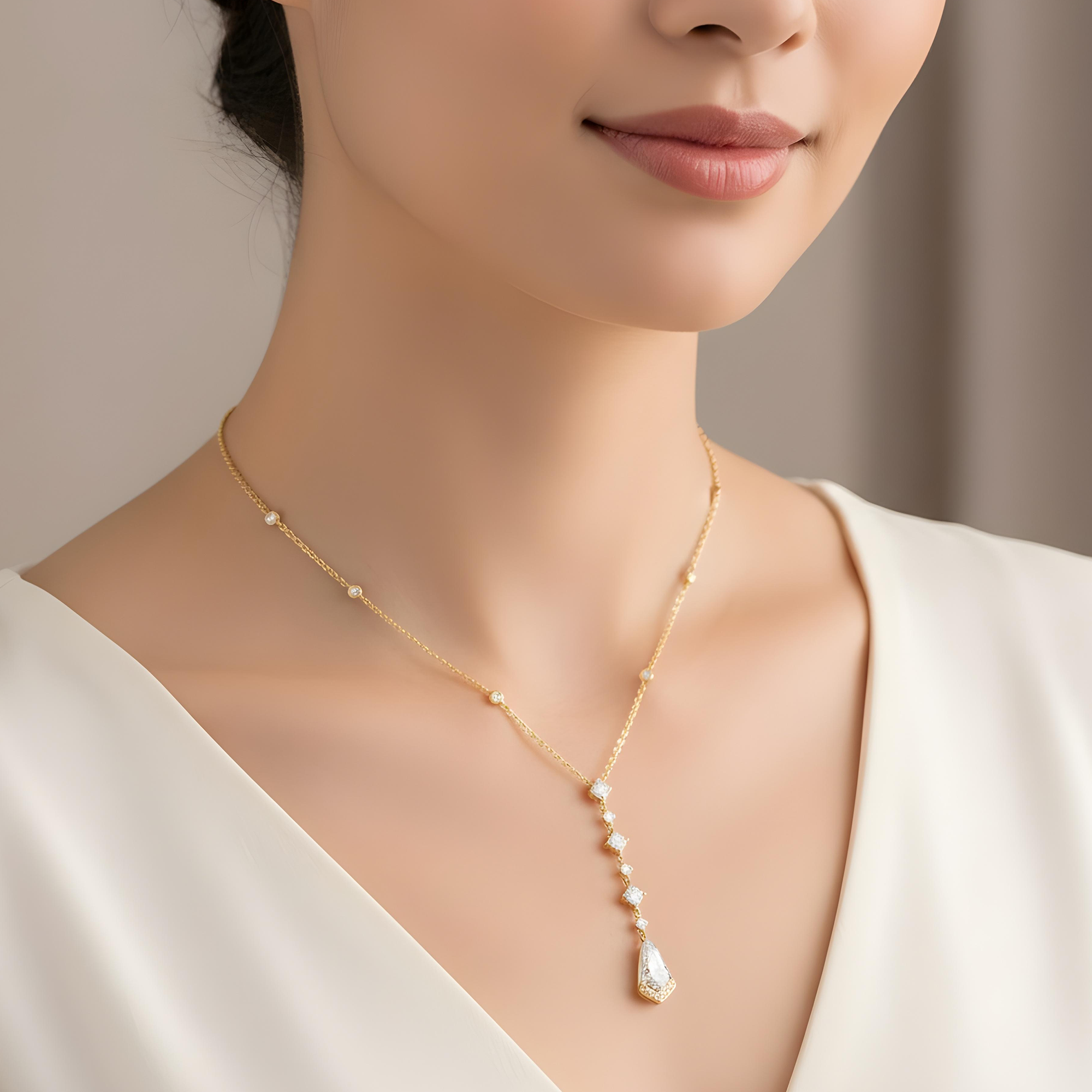 14K White Gold Kite & Princess Cut Diamond Drop Necklace 6.09ct