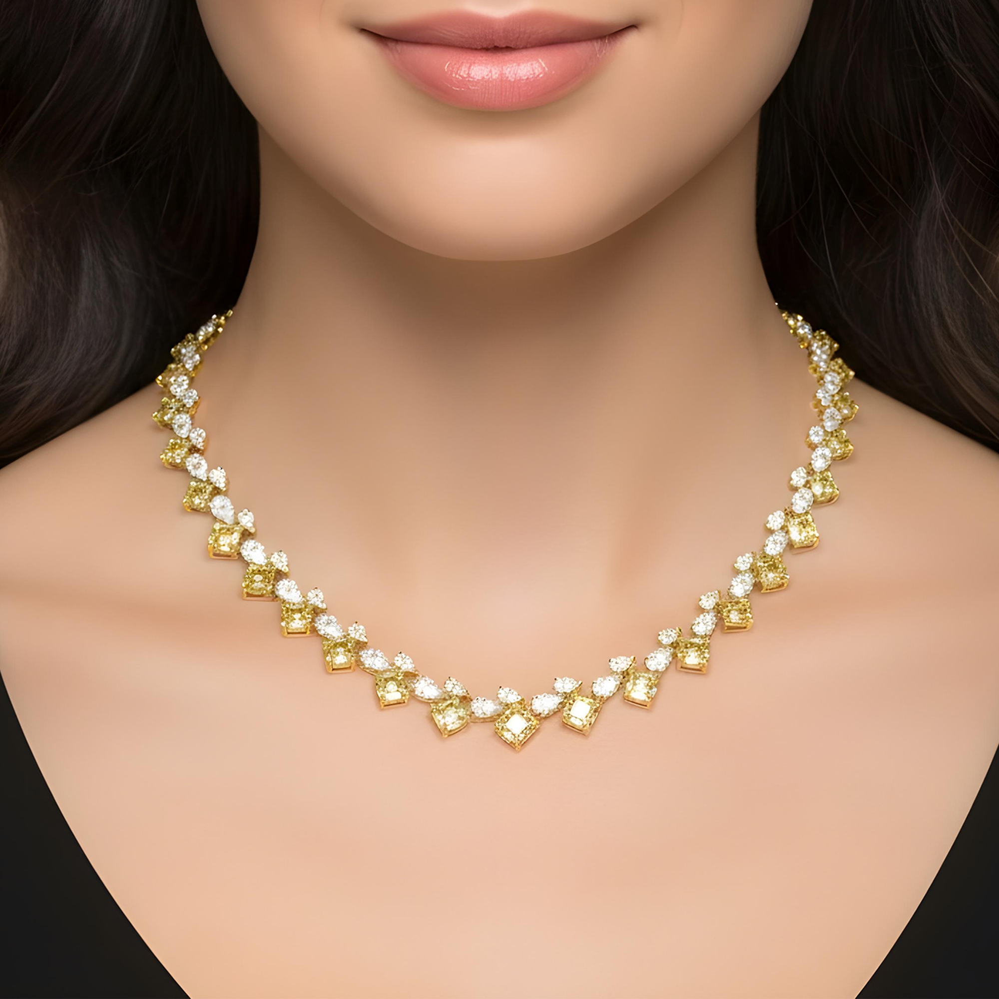 14K Two Tone Fancy Yellow & White Diamond Necklace 39.70ct
