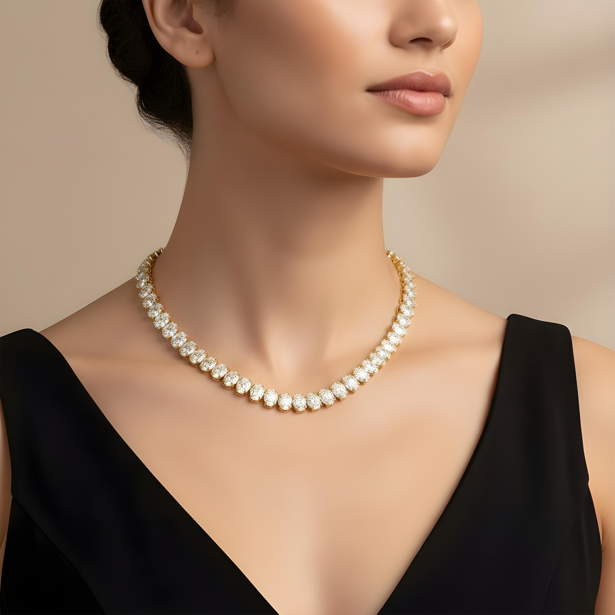 14K White Gold Oval Cut Diamond Tennis Chain 39.98ct