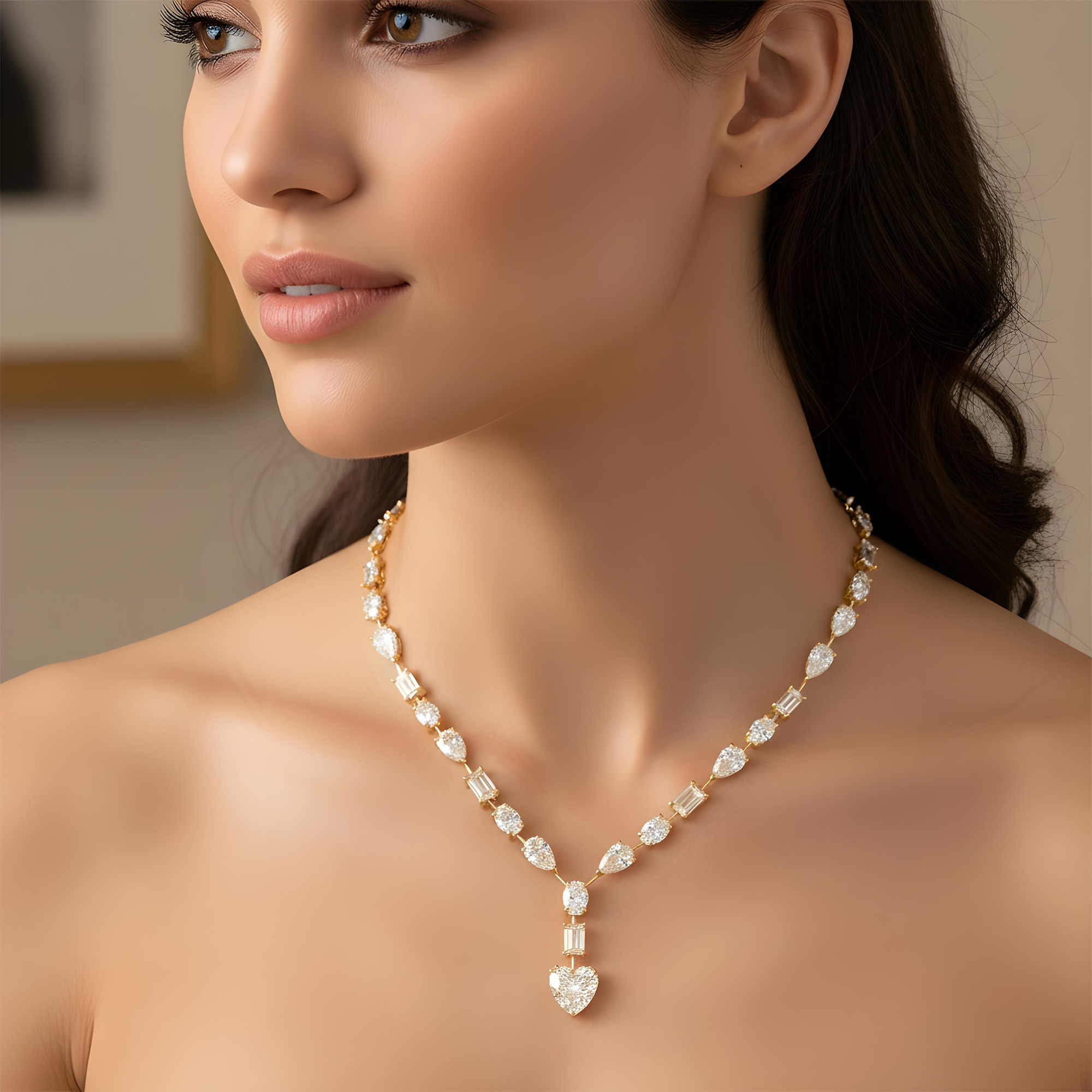 14K White Gold Multi Cut Diamond Satellite Drop Necklace 33.47ct