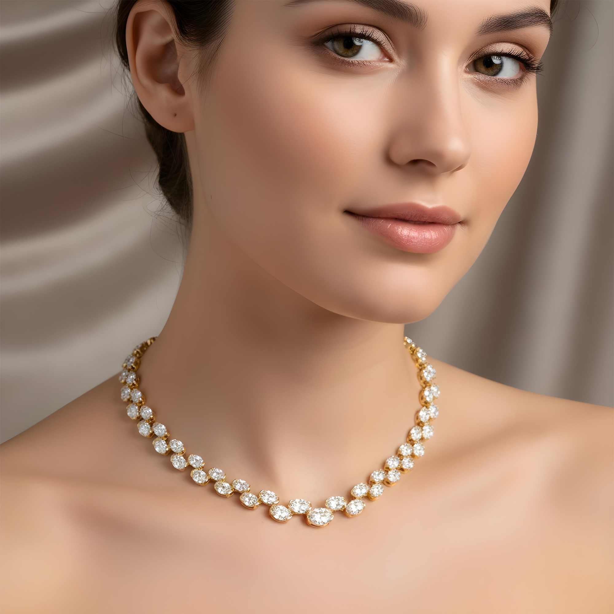 14K White Gold Graduated Oval Cut Floating Diamond Tennis Chain 39.15ct