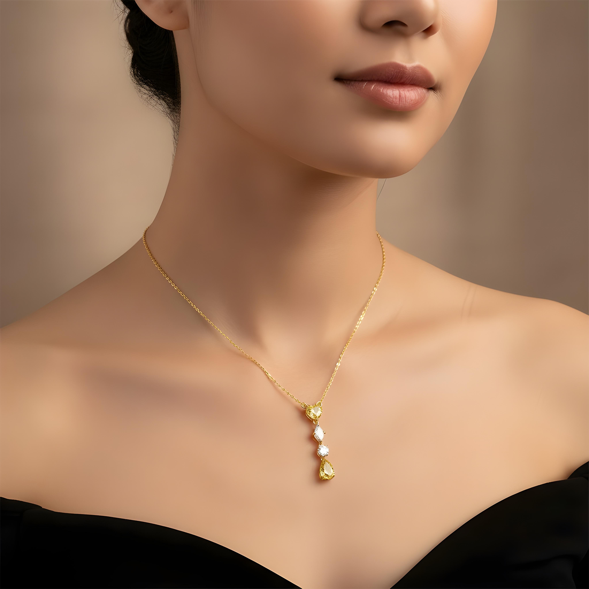 14K White Gold Fancy Yellow & White Diamond Drop Necklace 2.61ct