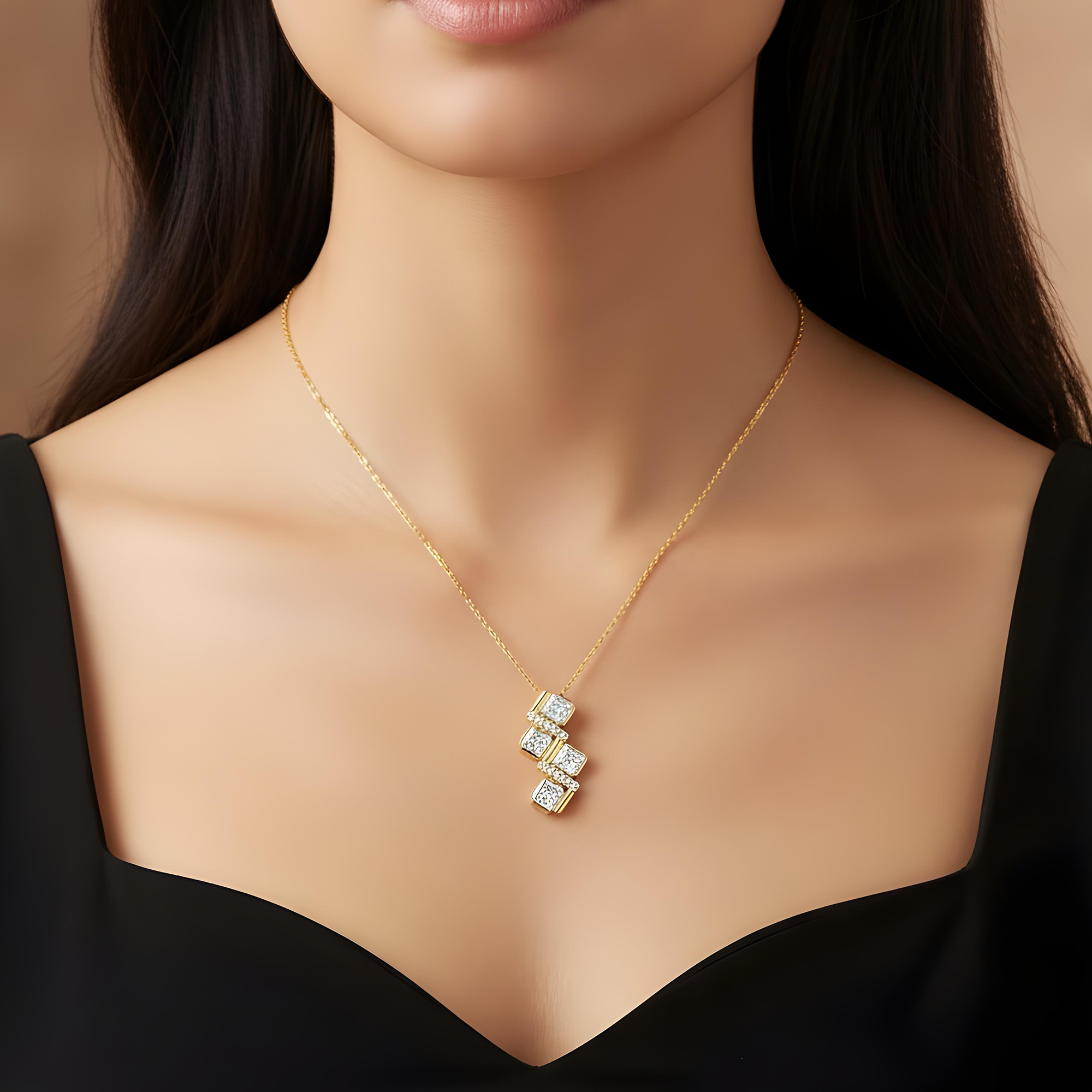 14K White Gold Round & Asscher Cut Diamond Pendant & Chain Necklace 4.11ct