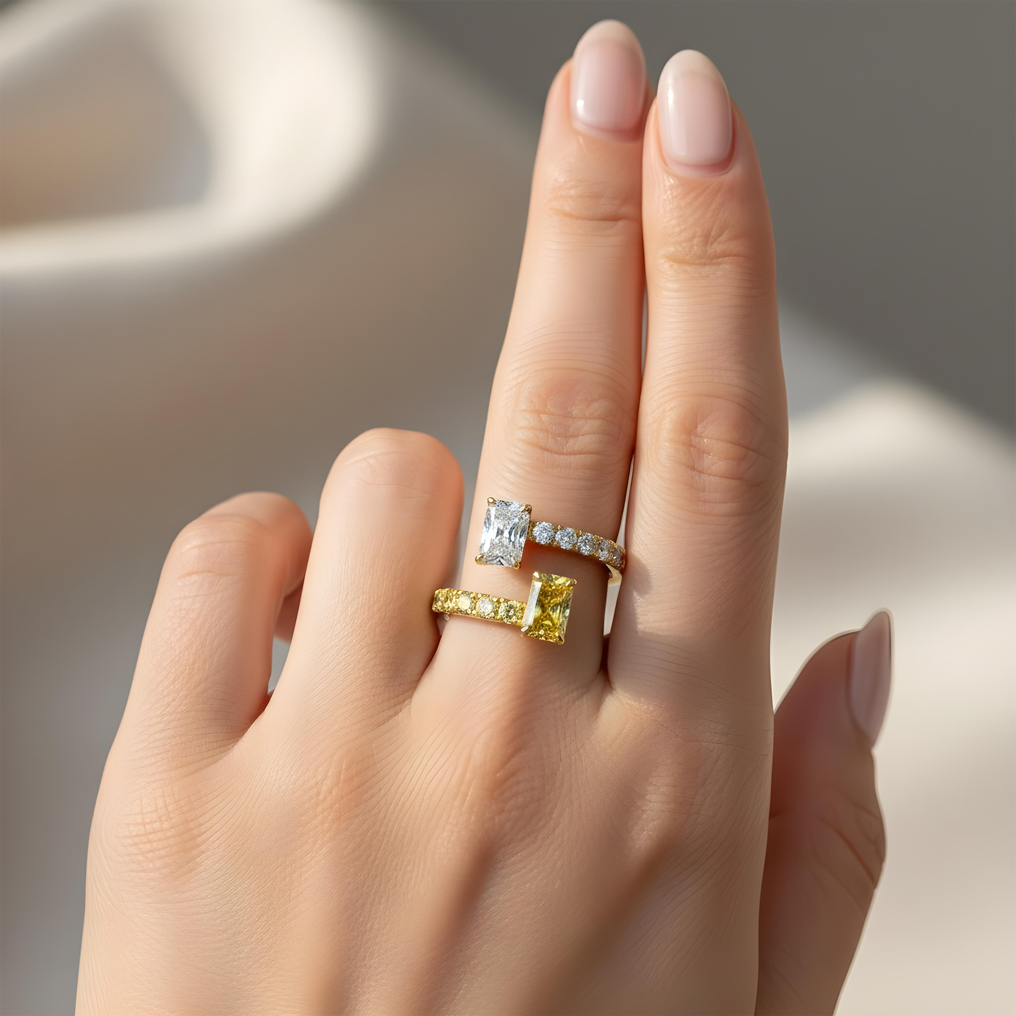 IGI 14K Two Tone Round & Radiant cut Fancy Yellow Diamond Wrap Ring 2.75ct