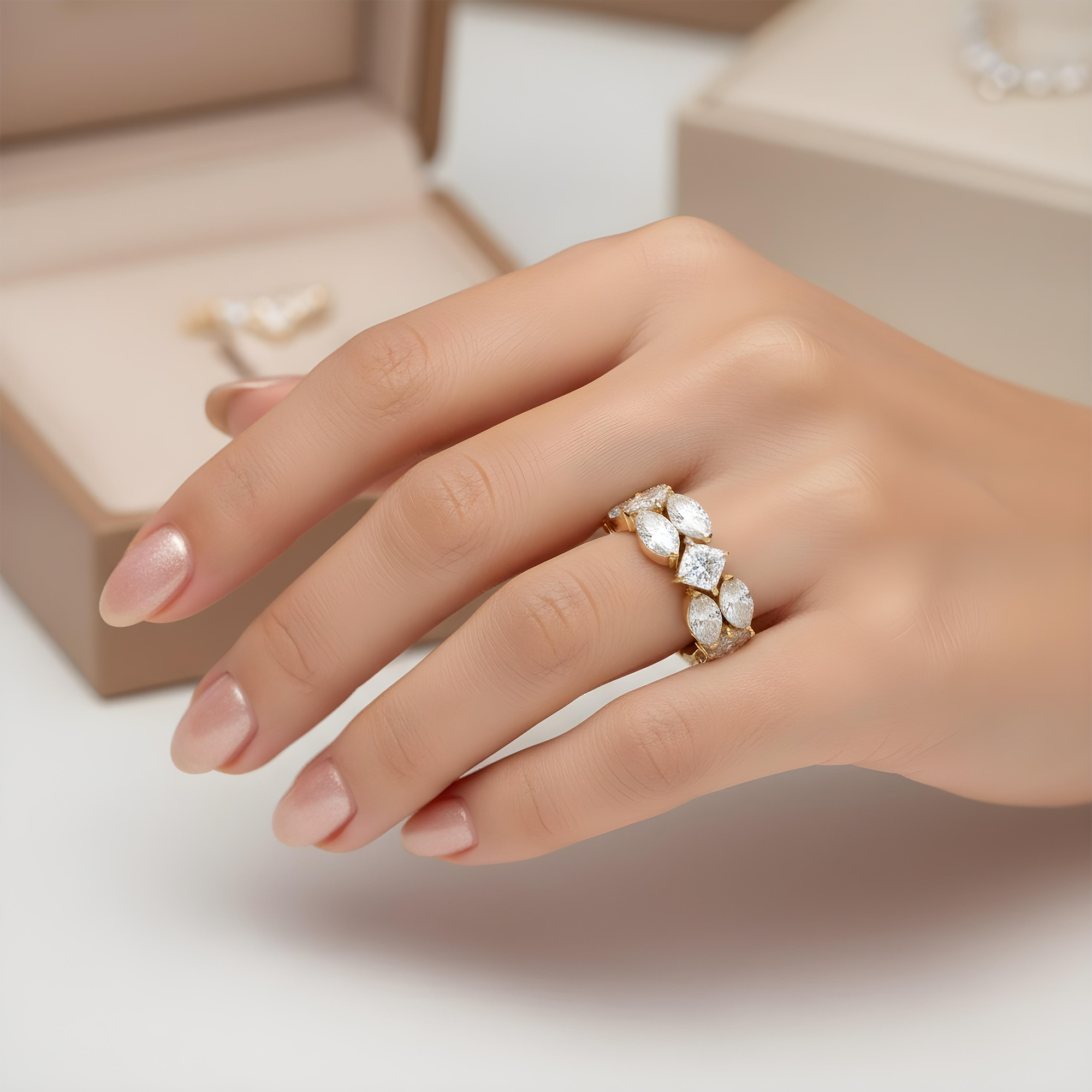 14K White Gold Double Row Marquise & Princess Cut Diamond Eternity Ring 6.39ct (Size 6)