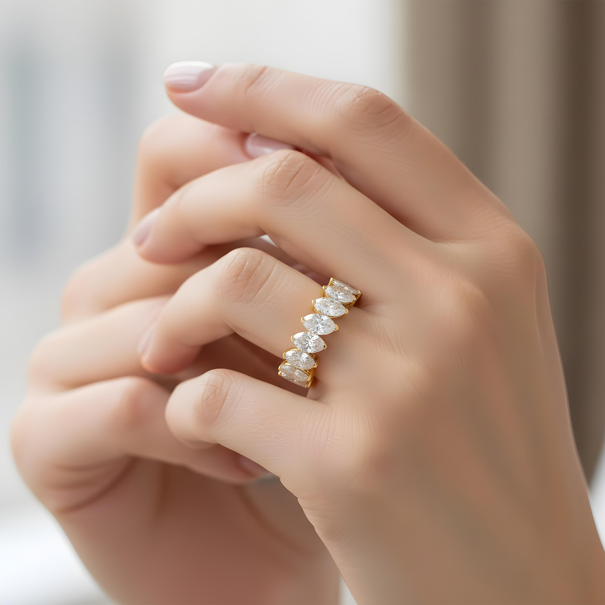 14K White Gold Marquise Cut Diamond Eternity Ring 8.21ct (size 6.75)