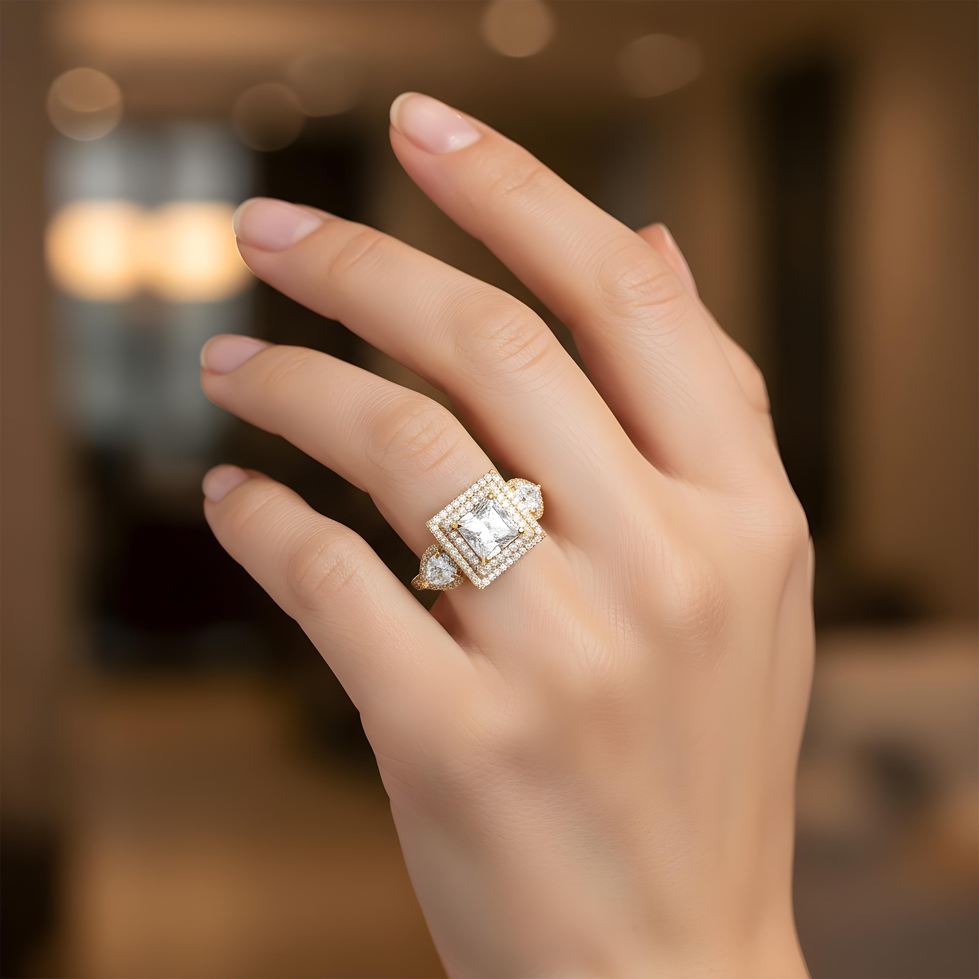18K White Gold 1.50ct Princess Diamond Engagement Ring 3.45ctw