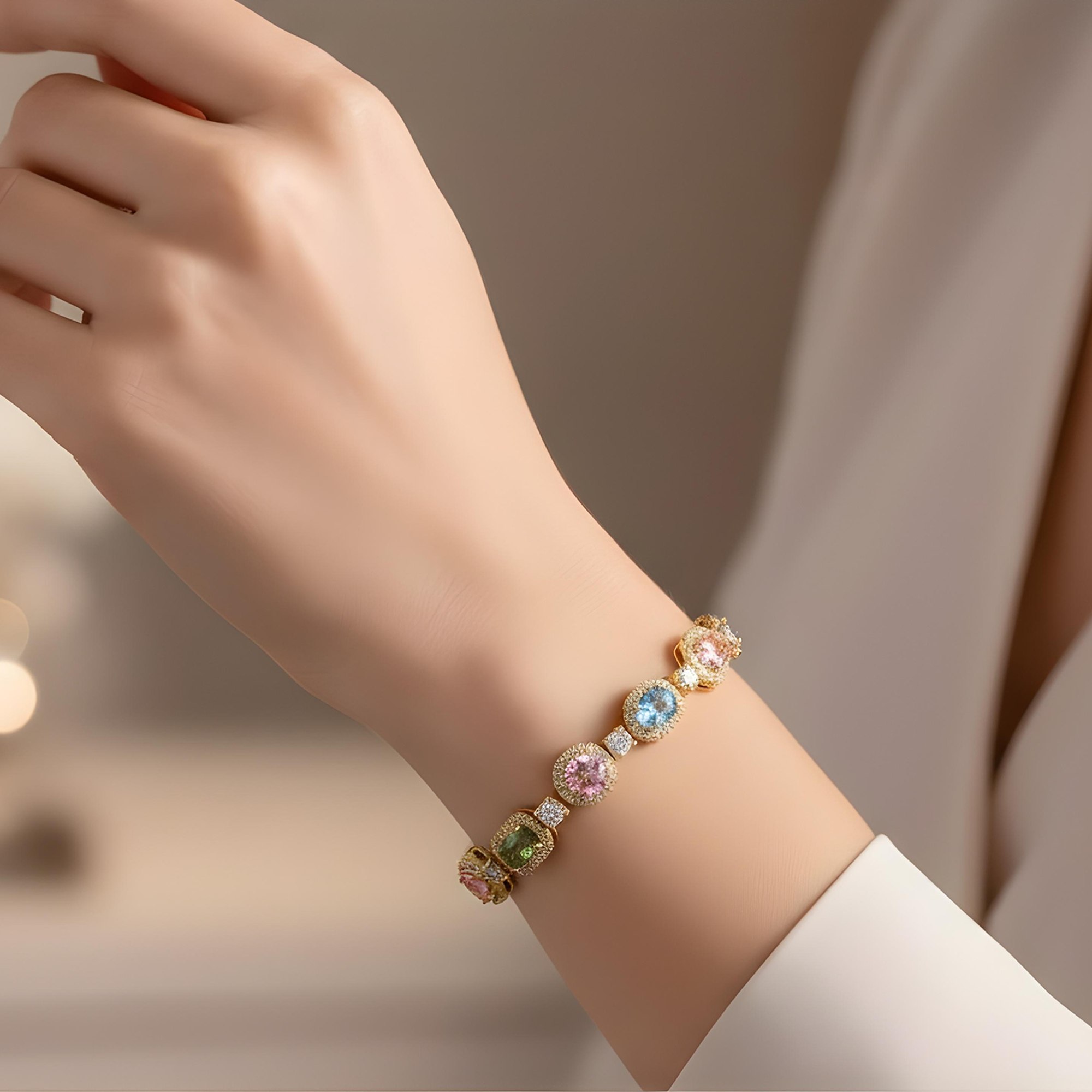 18K White Gold Multi Cut Fancy Color Diamond Bracelet (matching set)