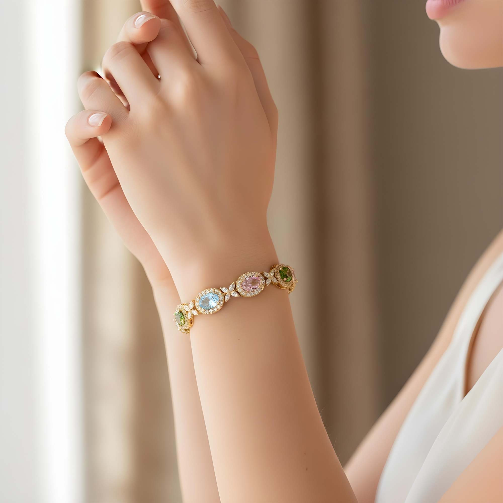 18K White Gold Multi Cut Fancy Color Diamond Bracelet 12.23ct