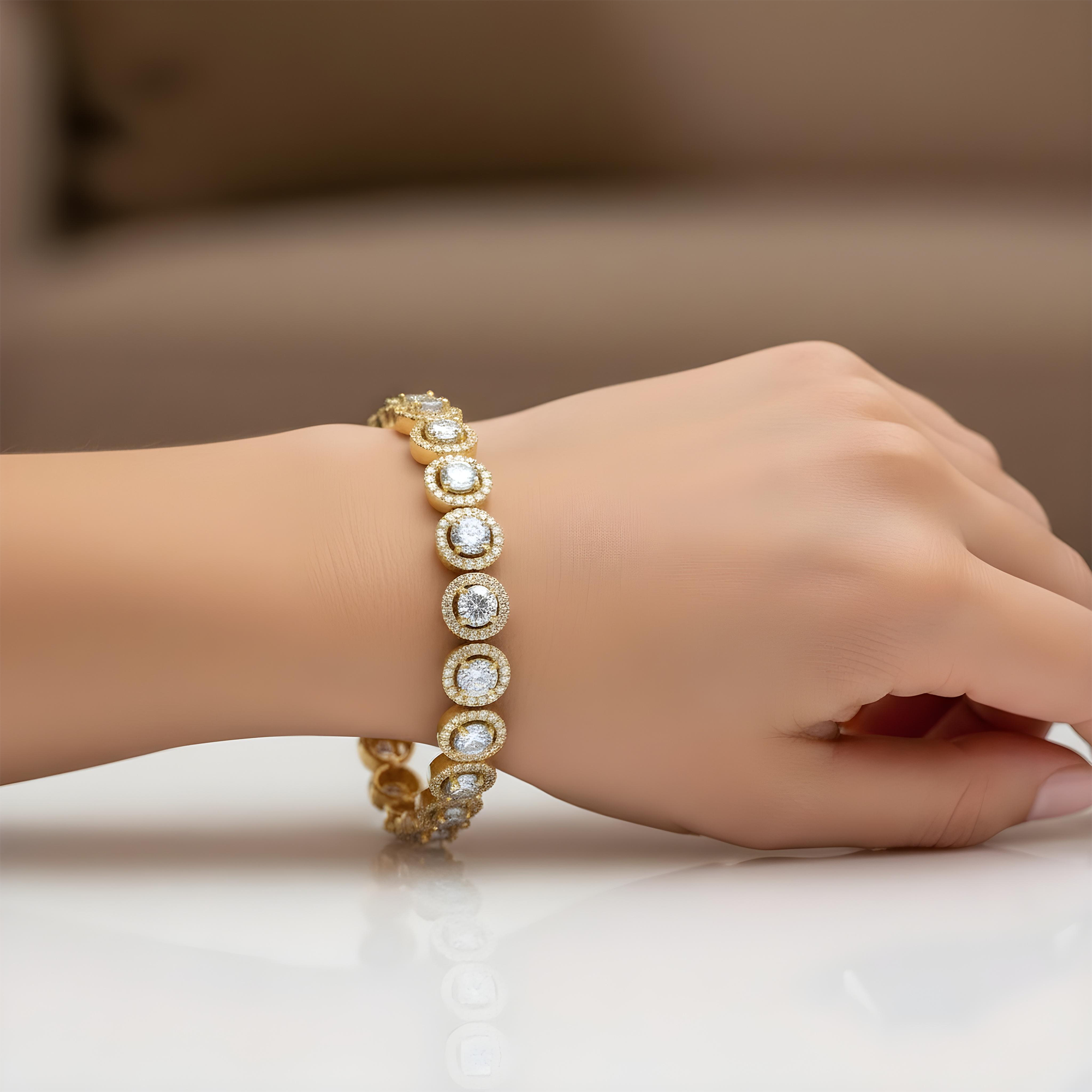 18K White Gold Round Diamond Halo Bracelet 6.63ct