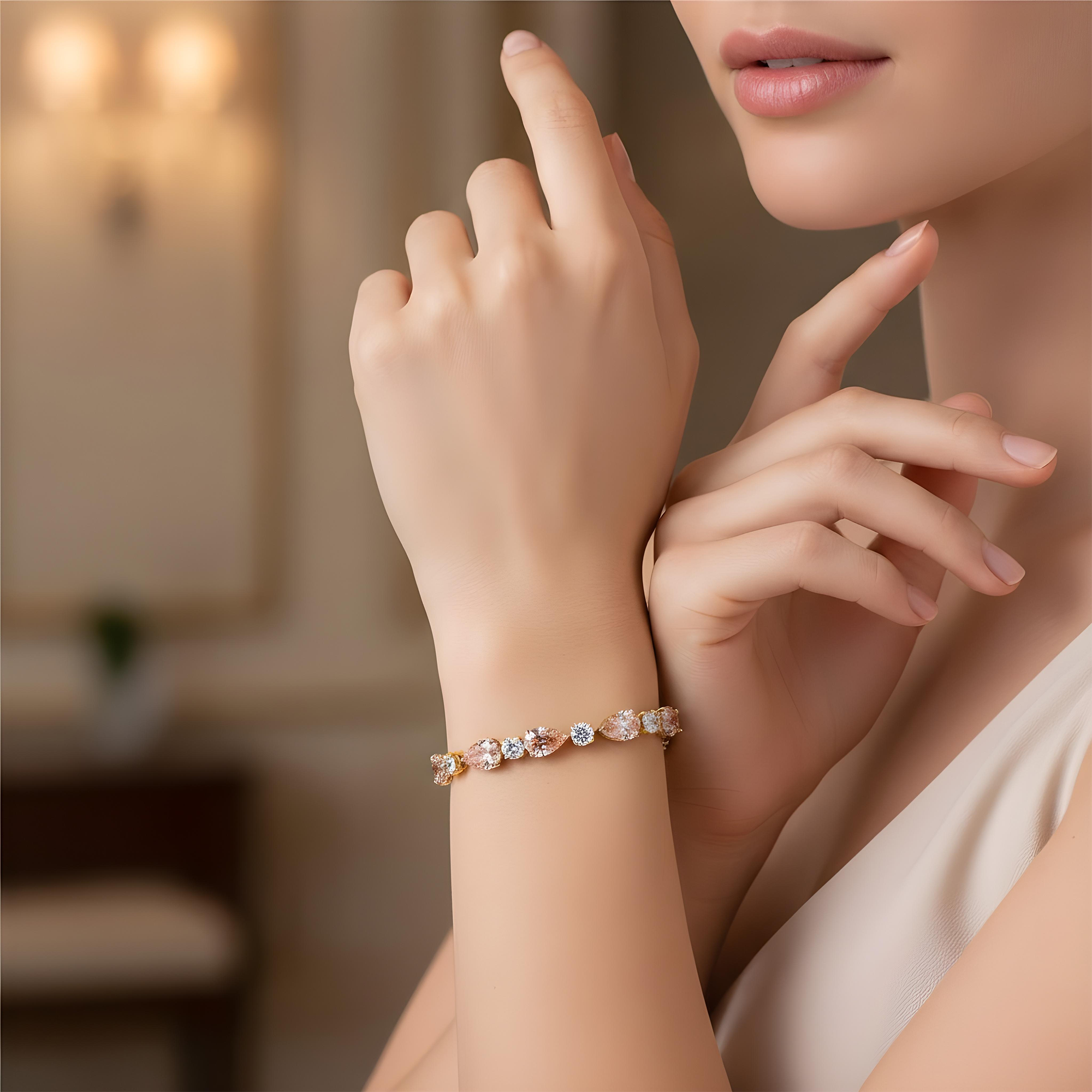IGI Platinum & 18K Rose Gold Pear Cut Fancy Pink & Round Diamond Bracelet 26.11ct