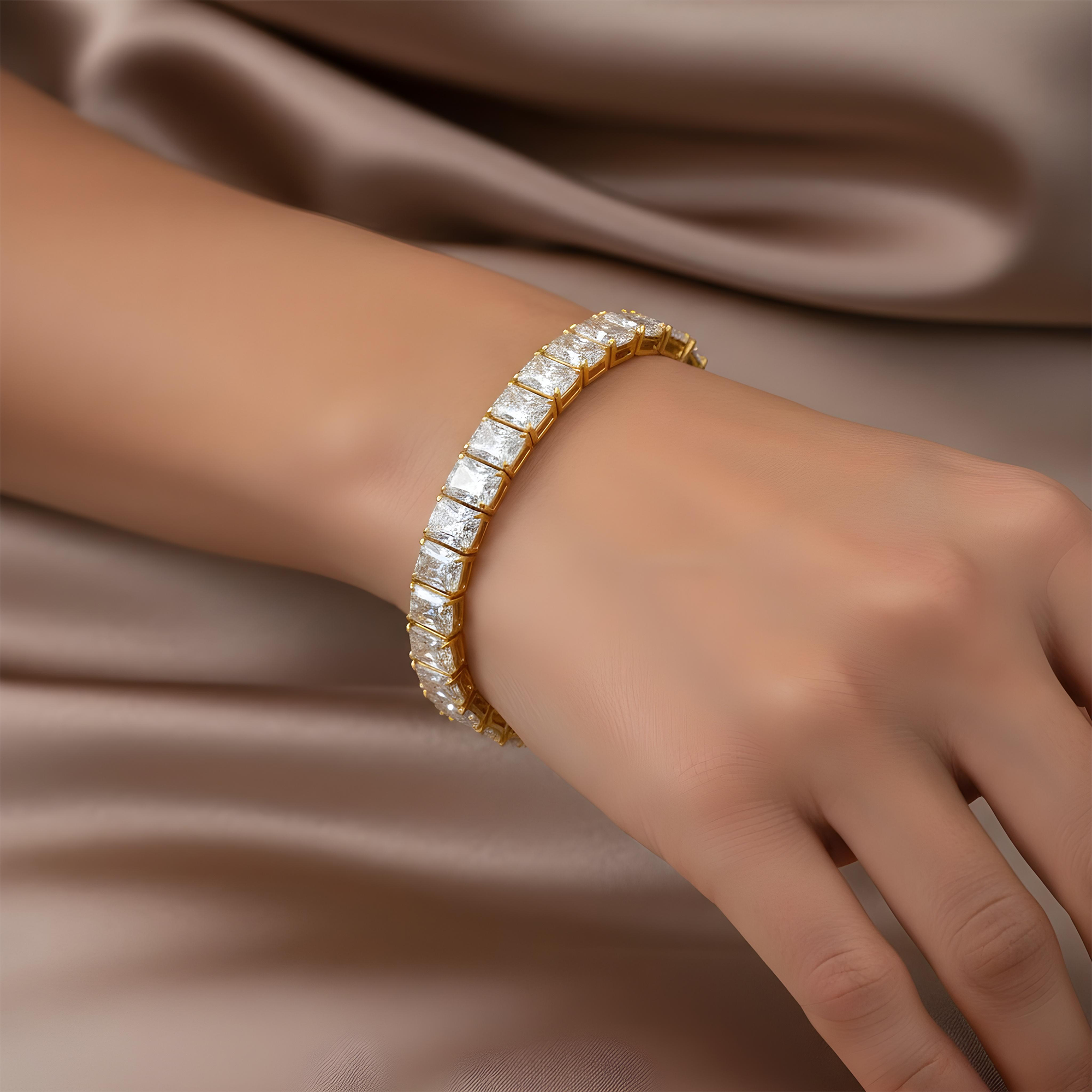 14K White Gold Radiant Cut Diamond Tennis Bracelet 33.09ct