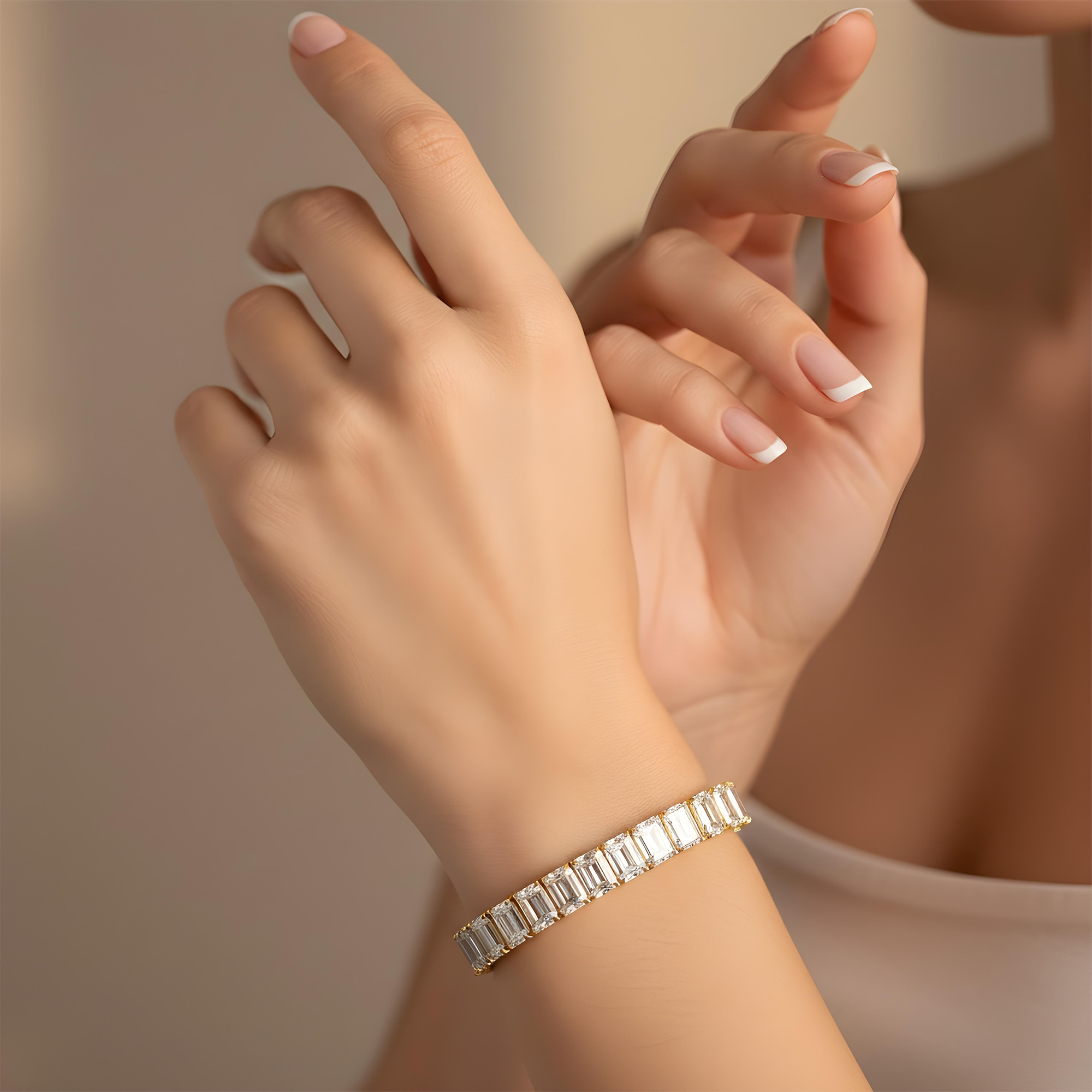 18K White Gold Emerald Cut Diamond Tennis Bracelet 34.48ct