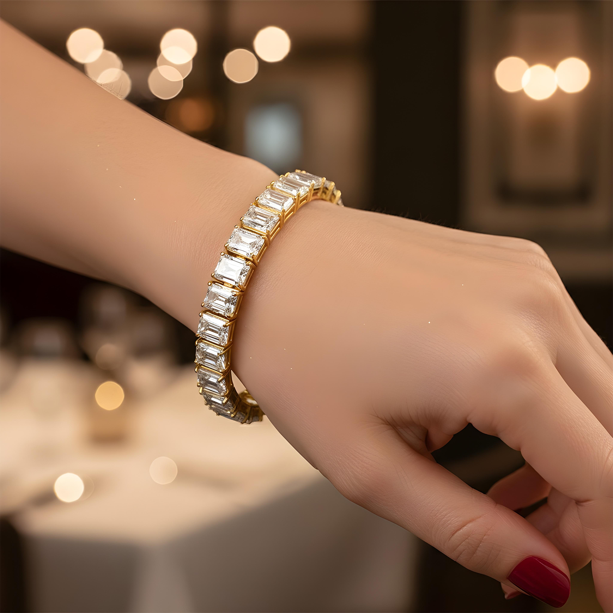 14K White Gold Emerald Cut Diamond Tennis Bracelet 41.75ct