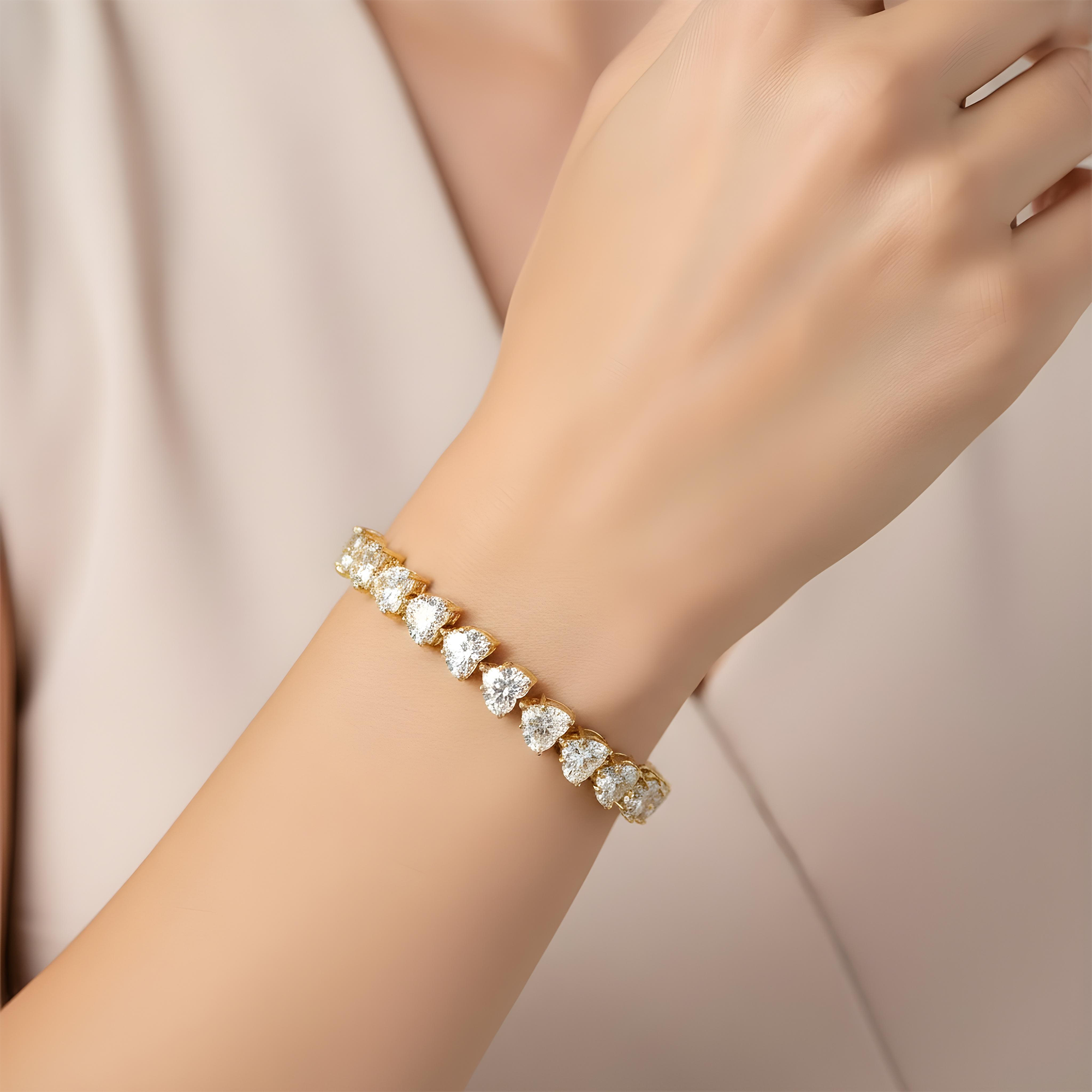14K White Gold Heart Cut Diamond Bracelet 29.17ct