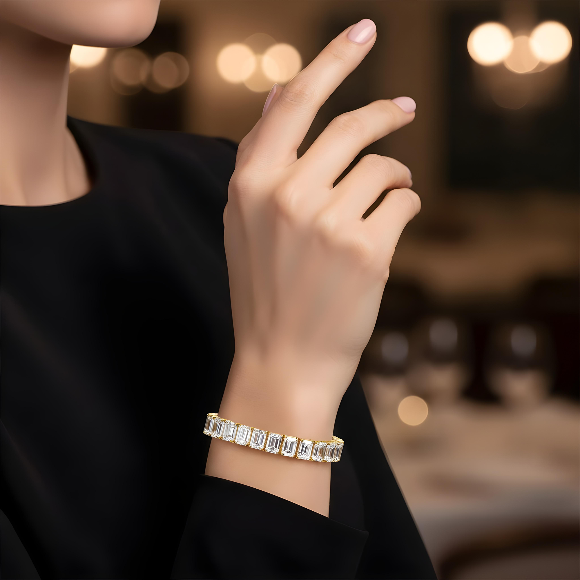 14K White Gold Emerald Cut Diamond Tennis Bracelet 34.93ct