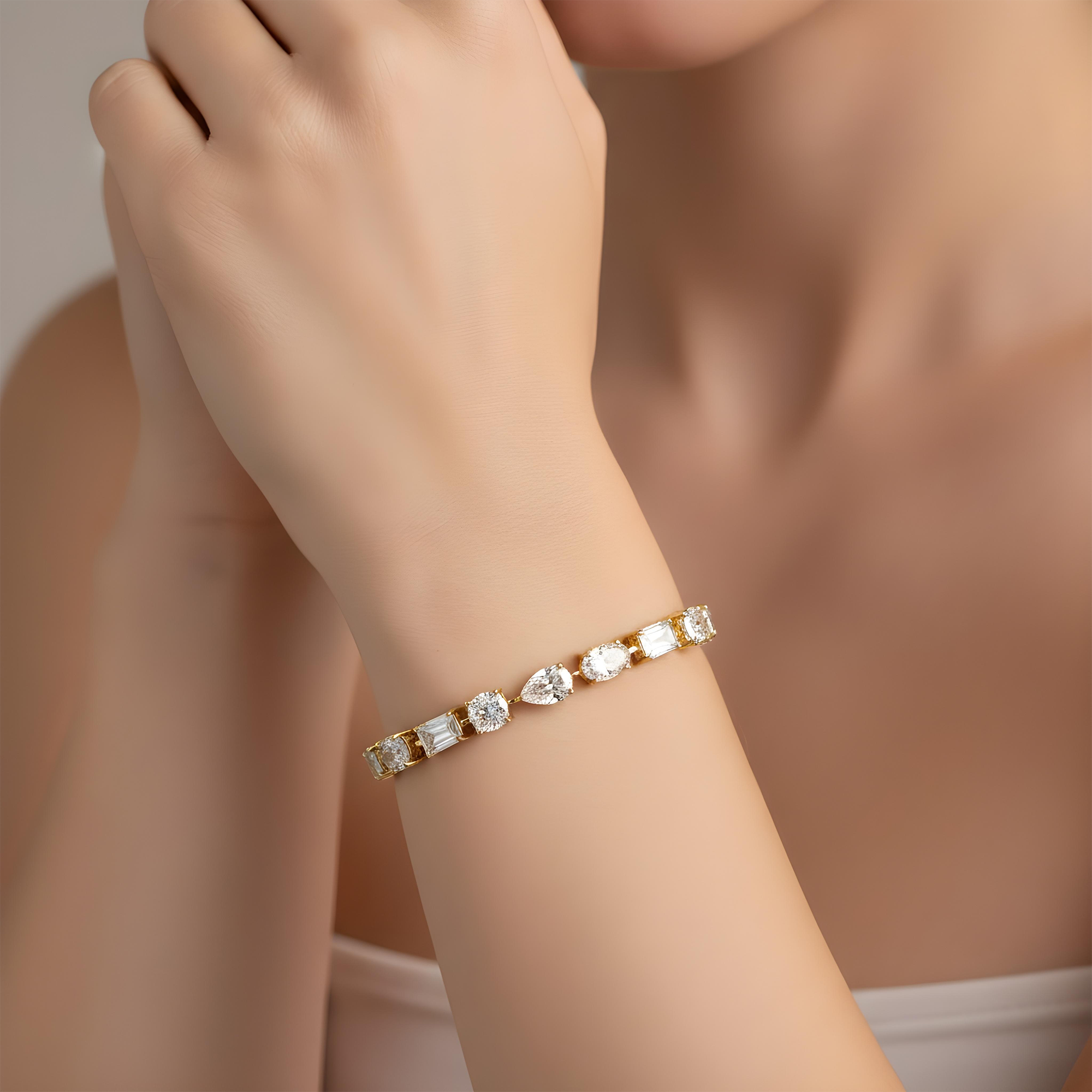 14K White Gold Multi Cut Diamond Satellite Bracelet 20.21ct