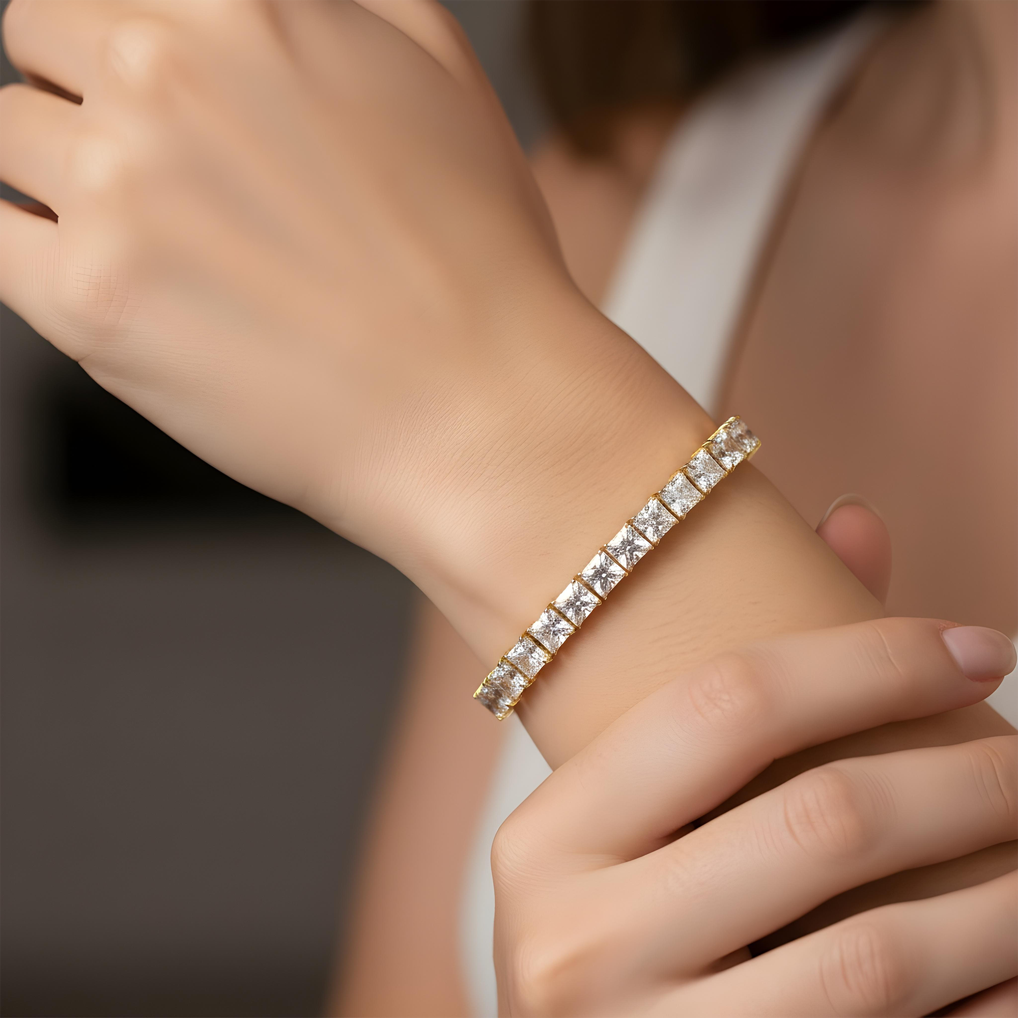 14K White Gold Princess Cut Diamond Tennis Bracelet 41.59