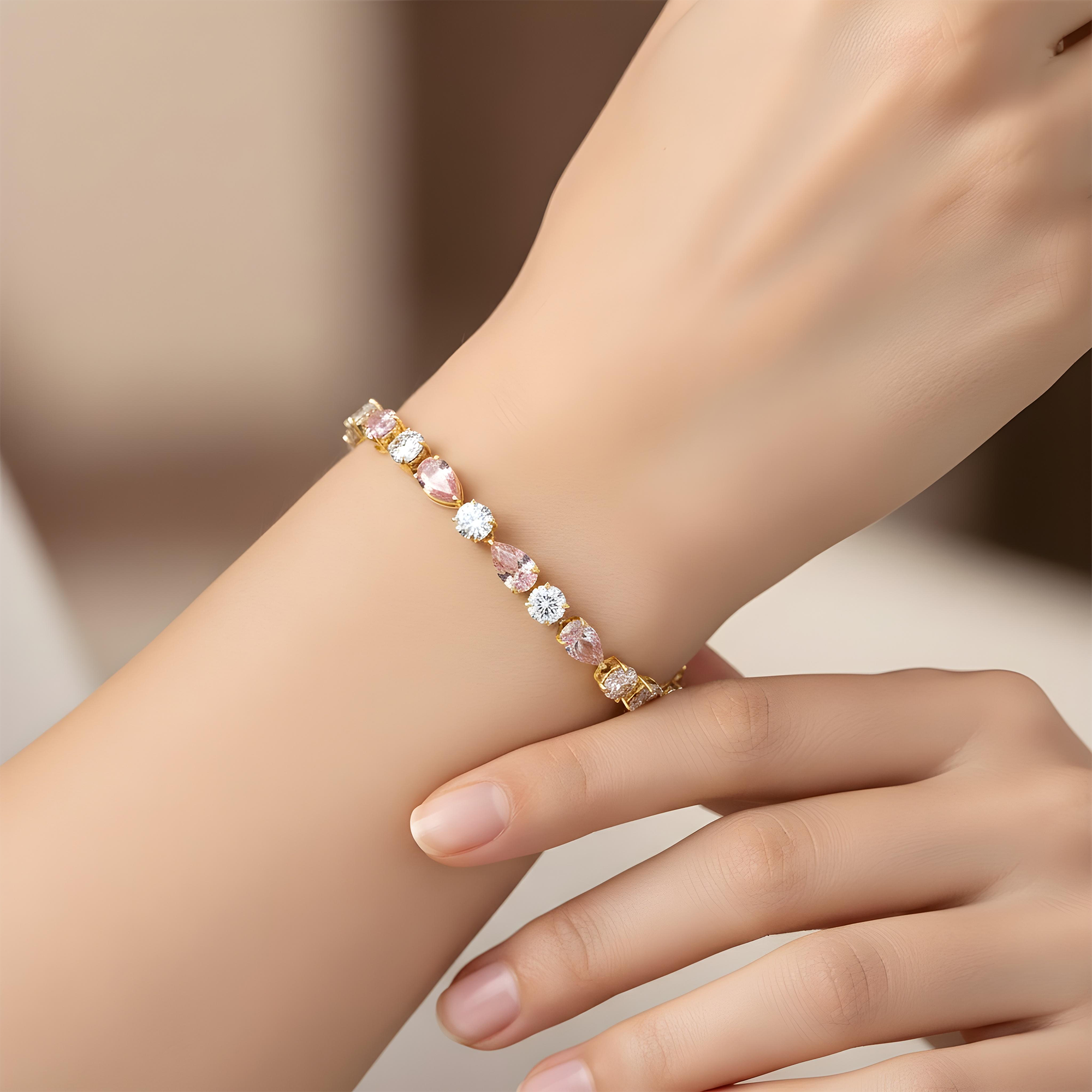 14K White Gold Fancy Pink & White Diamond Bracelet 13.45ct