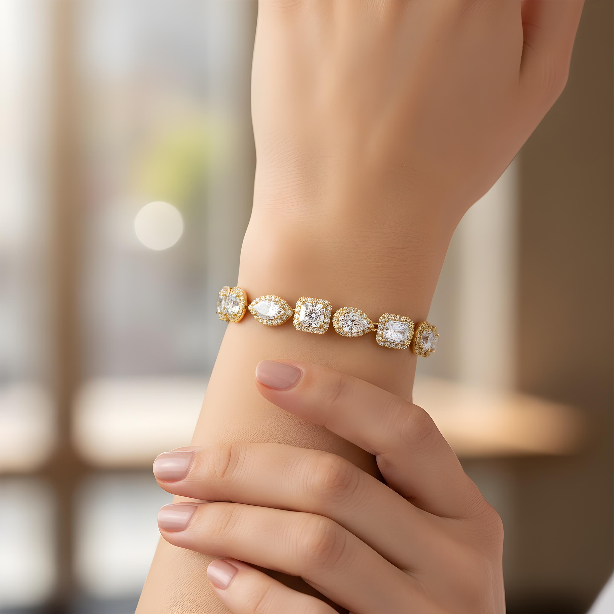 GIA Platinum Multi Cut Diamond Satellite Bracelet 20.97ct