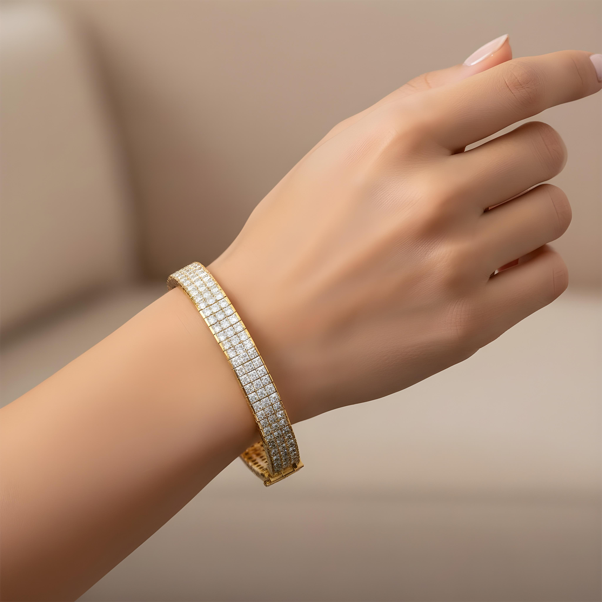 18K White Gold Triple Row Princess Cut Diamond Bracelet 16.57ct