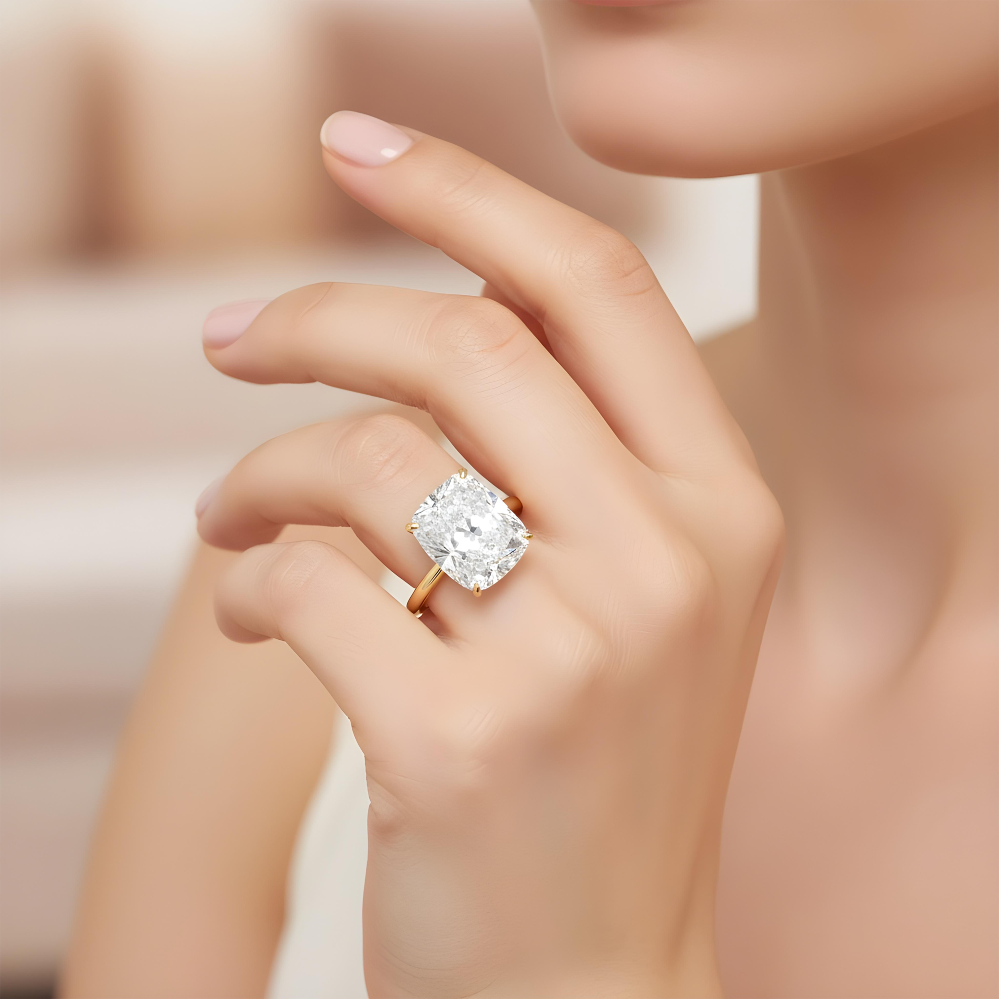 GIA Platinum Solitaire 10.01ct Cushion Cut Diamond Engagement Ring