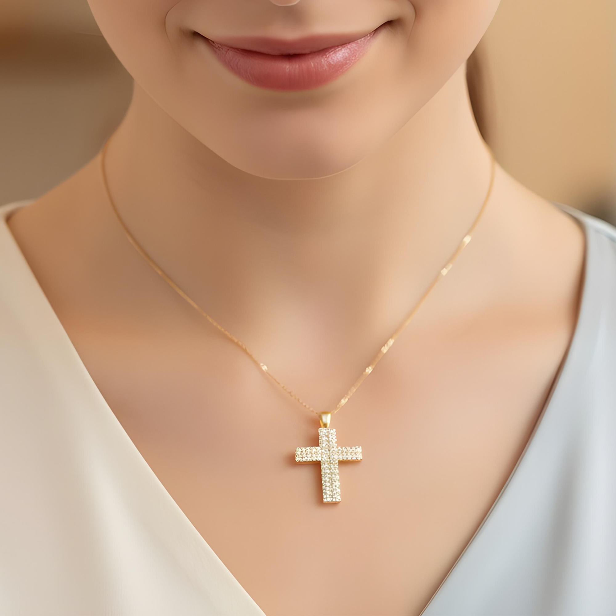 14K Rose Gold Emerald Cut Diamond Cross Pendant 17.34ct