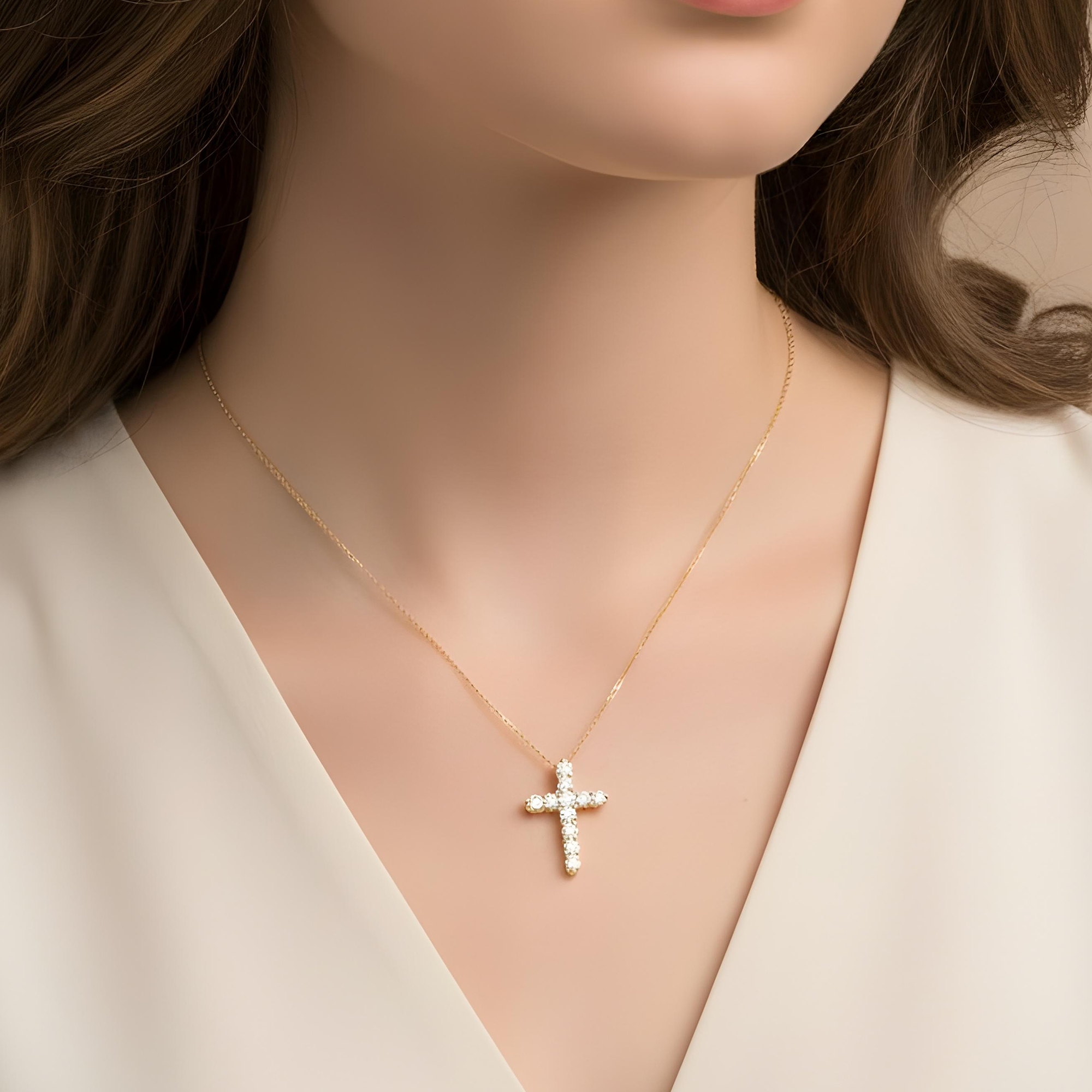 14K Rose Gold Round Diamond Cross Necklace 2.63ct