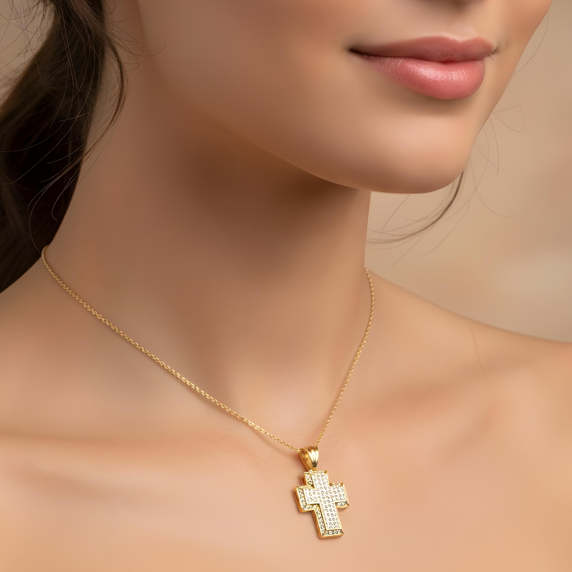 14K White Gold Round Diamond Cross Pendant & Chain Necklace 1.39ct
