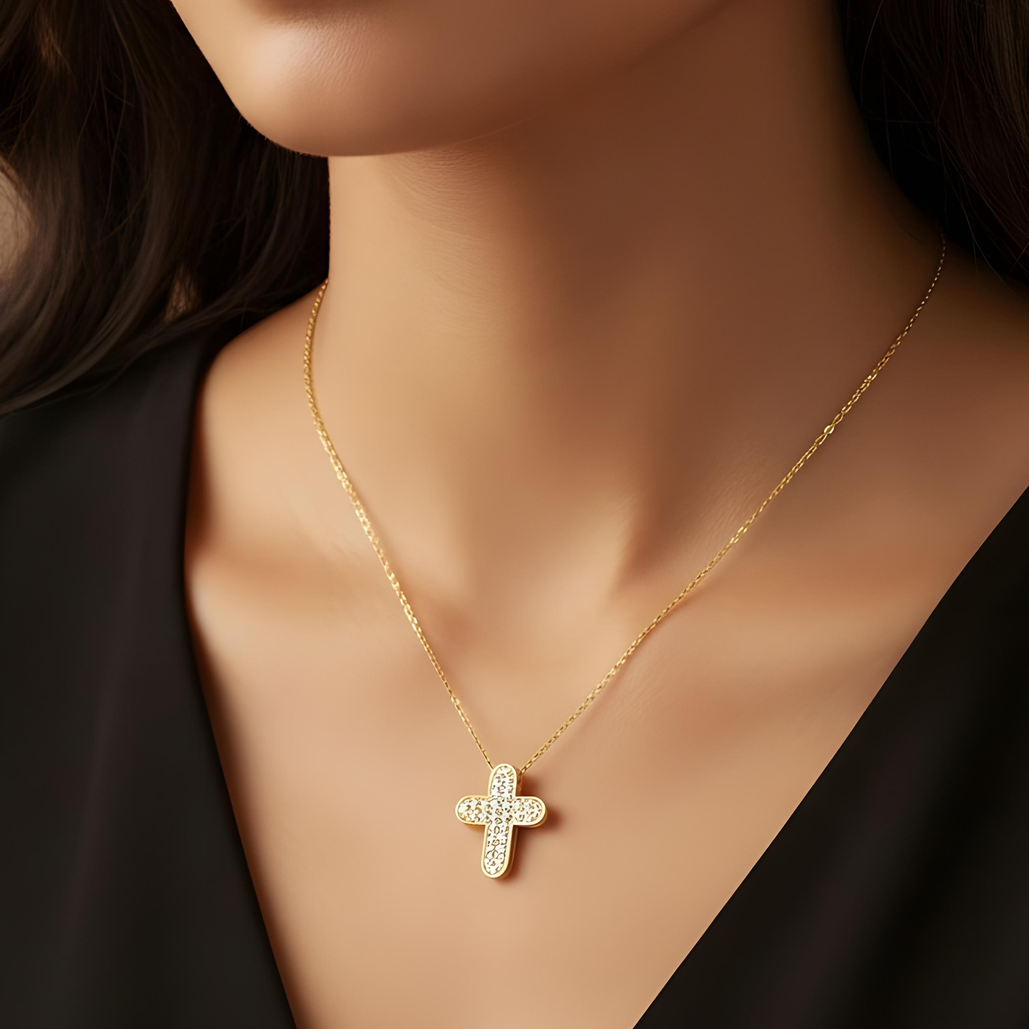 18K White Gold Princess Cut Diamond Cross Pendant & Chain Necklace 1.90ct