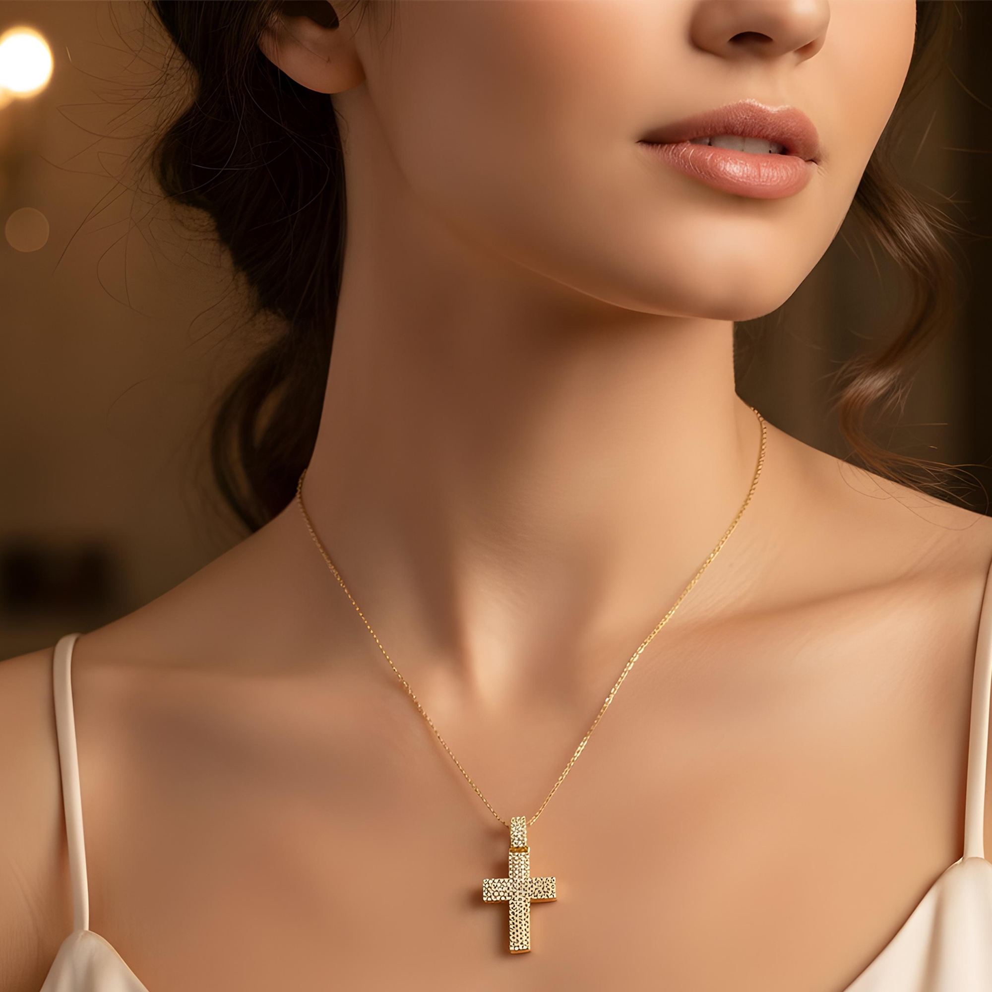 14K White Gold Bilevel Round Diamond Cross Pendant 6.70ct