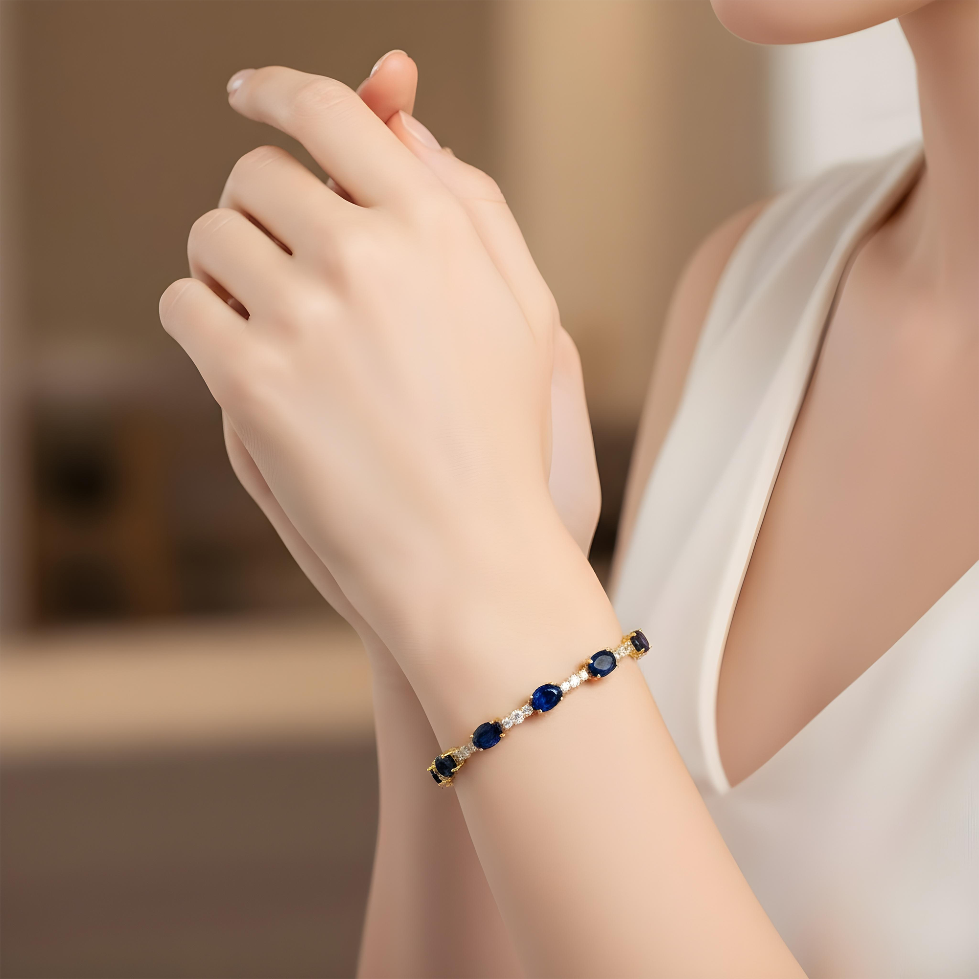 White Gold Oval Cut Sapphire & Round Cut Diamond Bracelet 14.75ctw